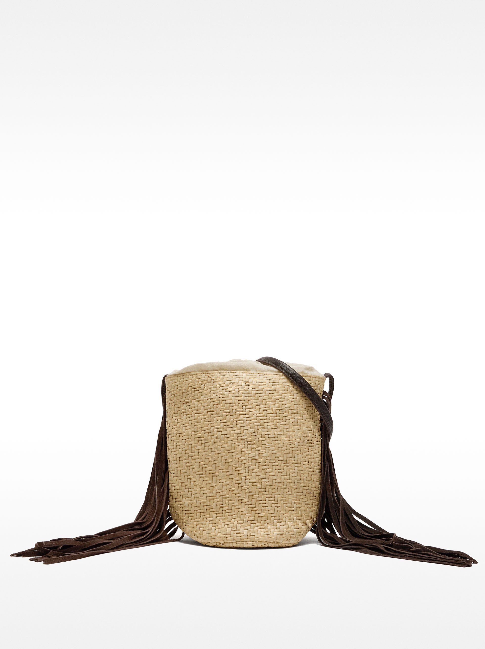 Bolso Bombonera De Rafia Con Flecos De Piel