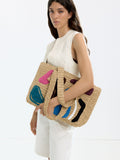 Bolso Shopper De Efecto Rafia Aplicaciones Multicolor