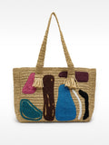 Bolso Shopper De Efecto Rafia Aplicaciones Multicolor
