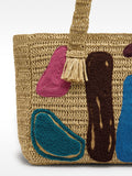 Bolso Shopper De Efecto Rafia Aplicaciones Multicolor