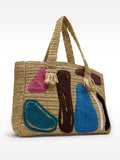 Bolso Shopper De Efecto Rafia Aplicaciones Multicolor