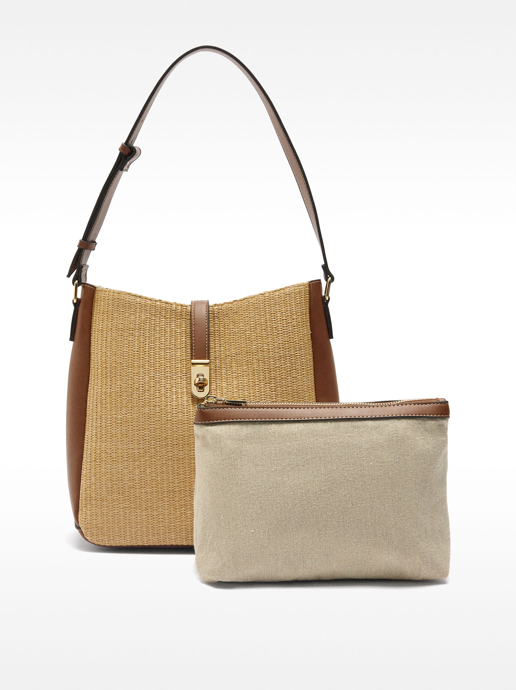Bolso De Hombro Efecto Rafia