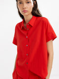 Camisa De Manga Corta Mezcla De Lino
