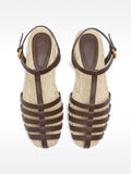 Sandalias De Piel Con Tiras Y Yute