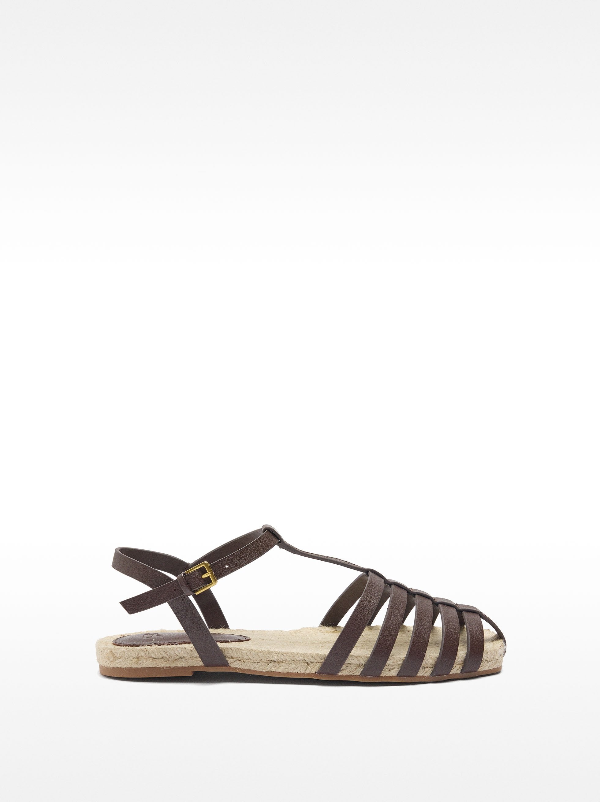 Sandalias De Piel Con Tiras Y Yute