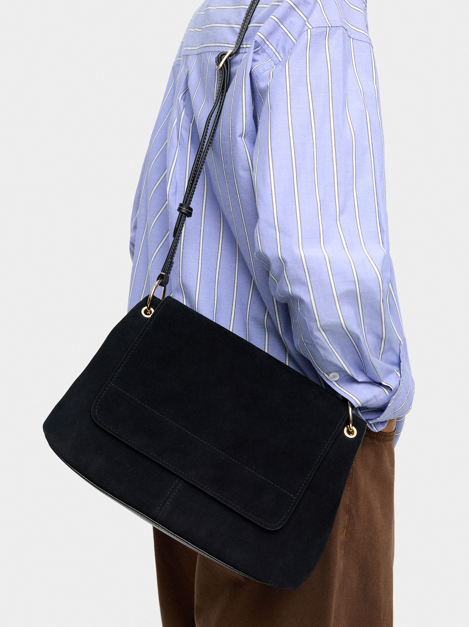 Bolso Bandolera Con Piel E Solapa