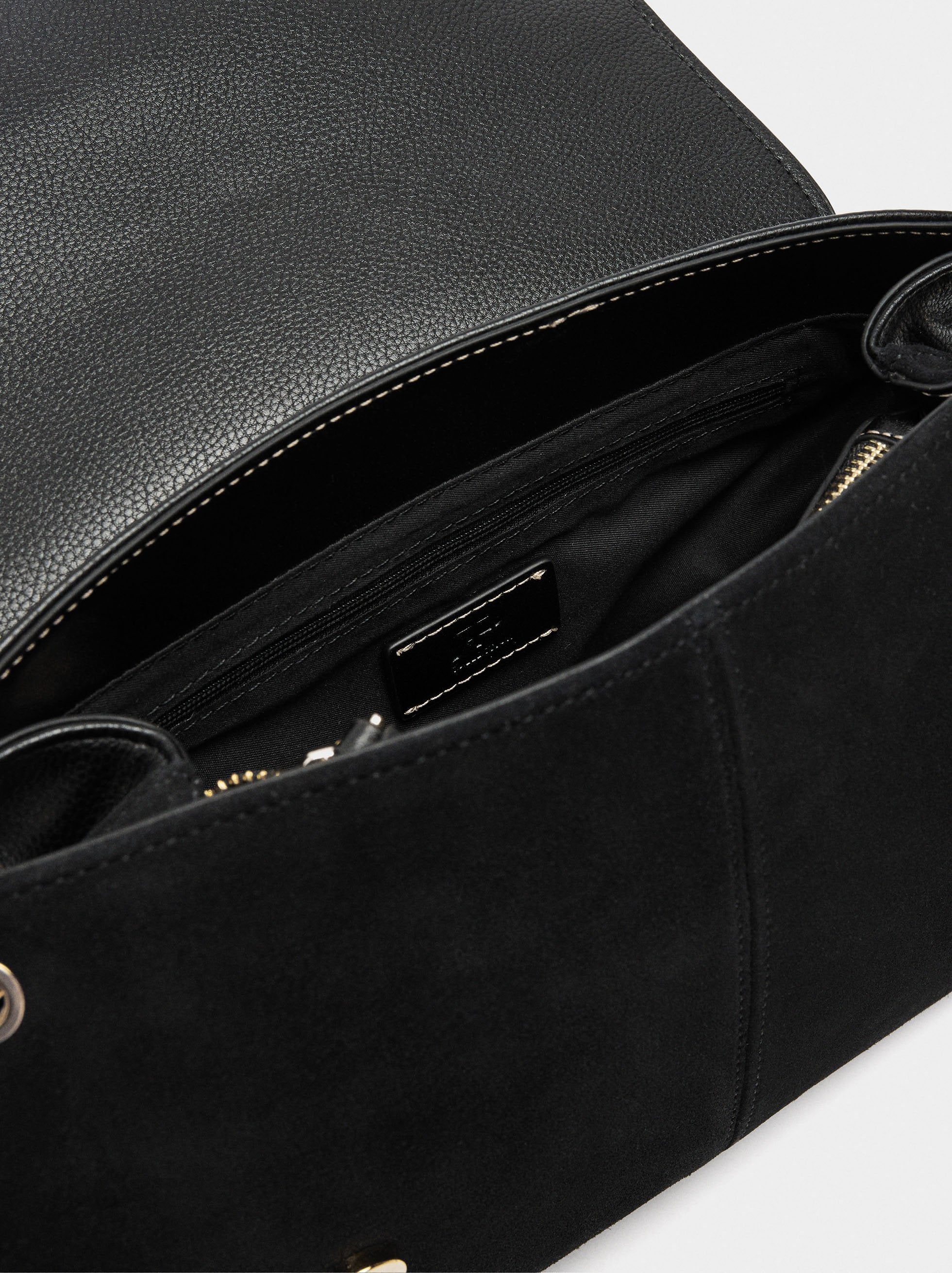 Bolso Bandolera Con Piel E Solapa