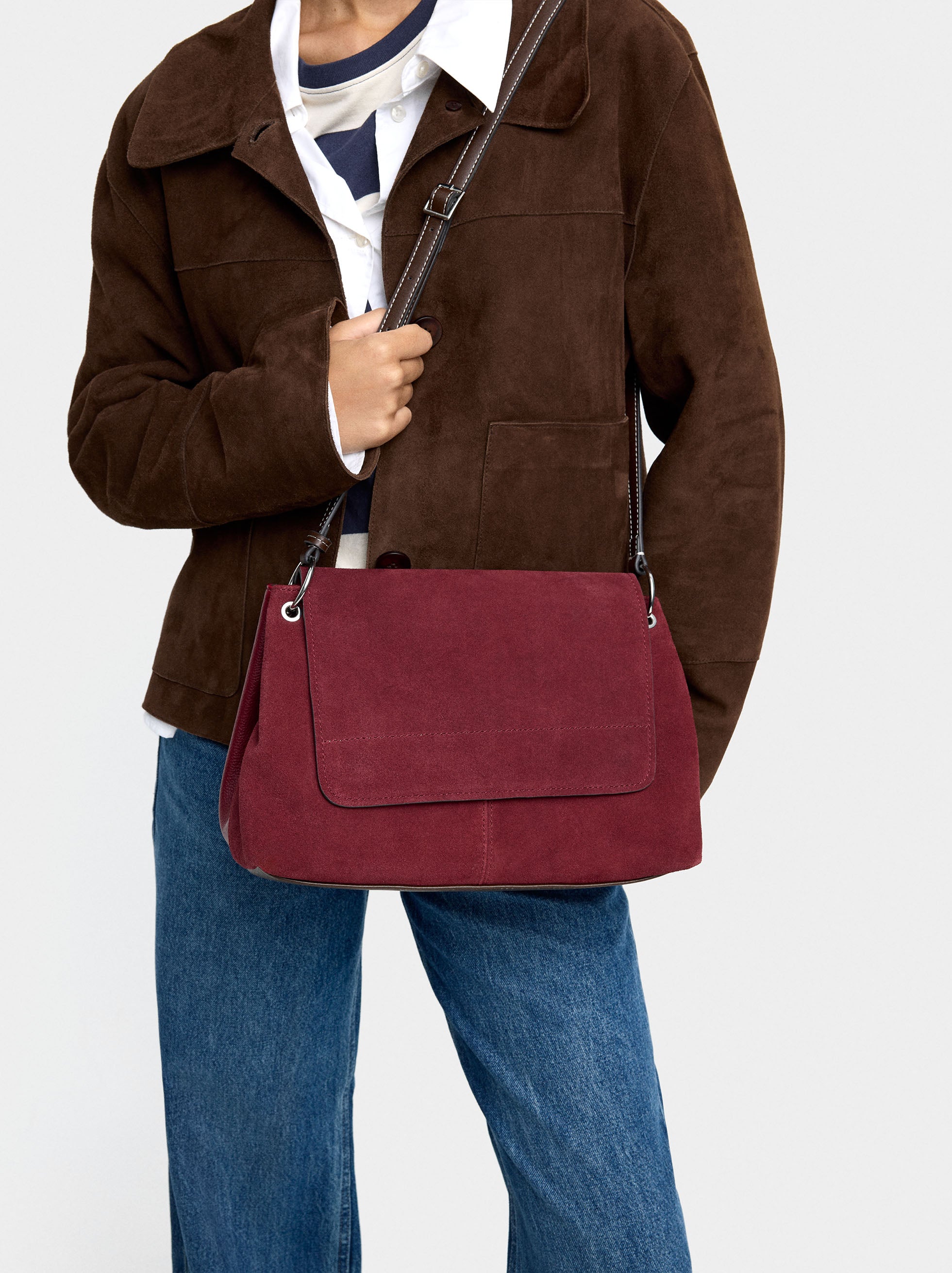 Bolso Bandolera Con Piel E Solapa