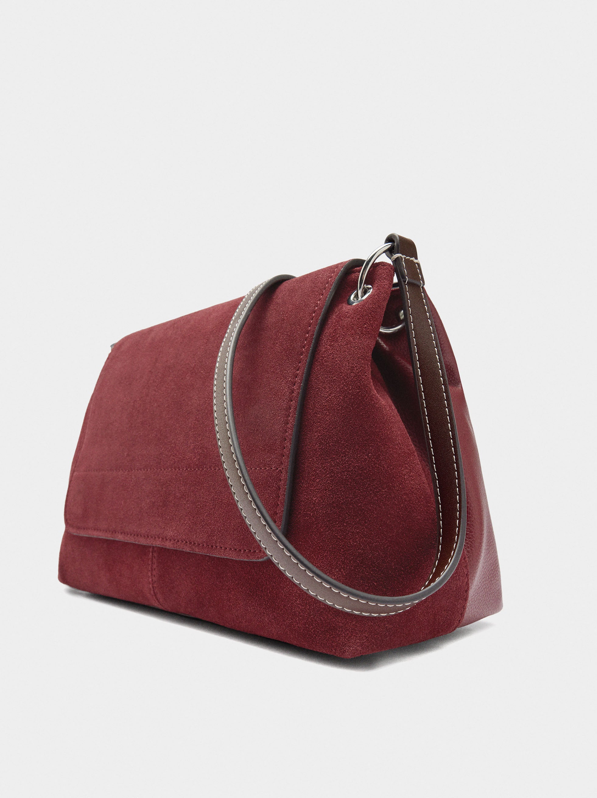 Bolso Bandolera Con Piel E Solapa