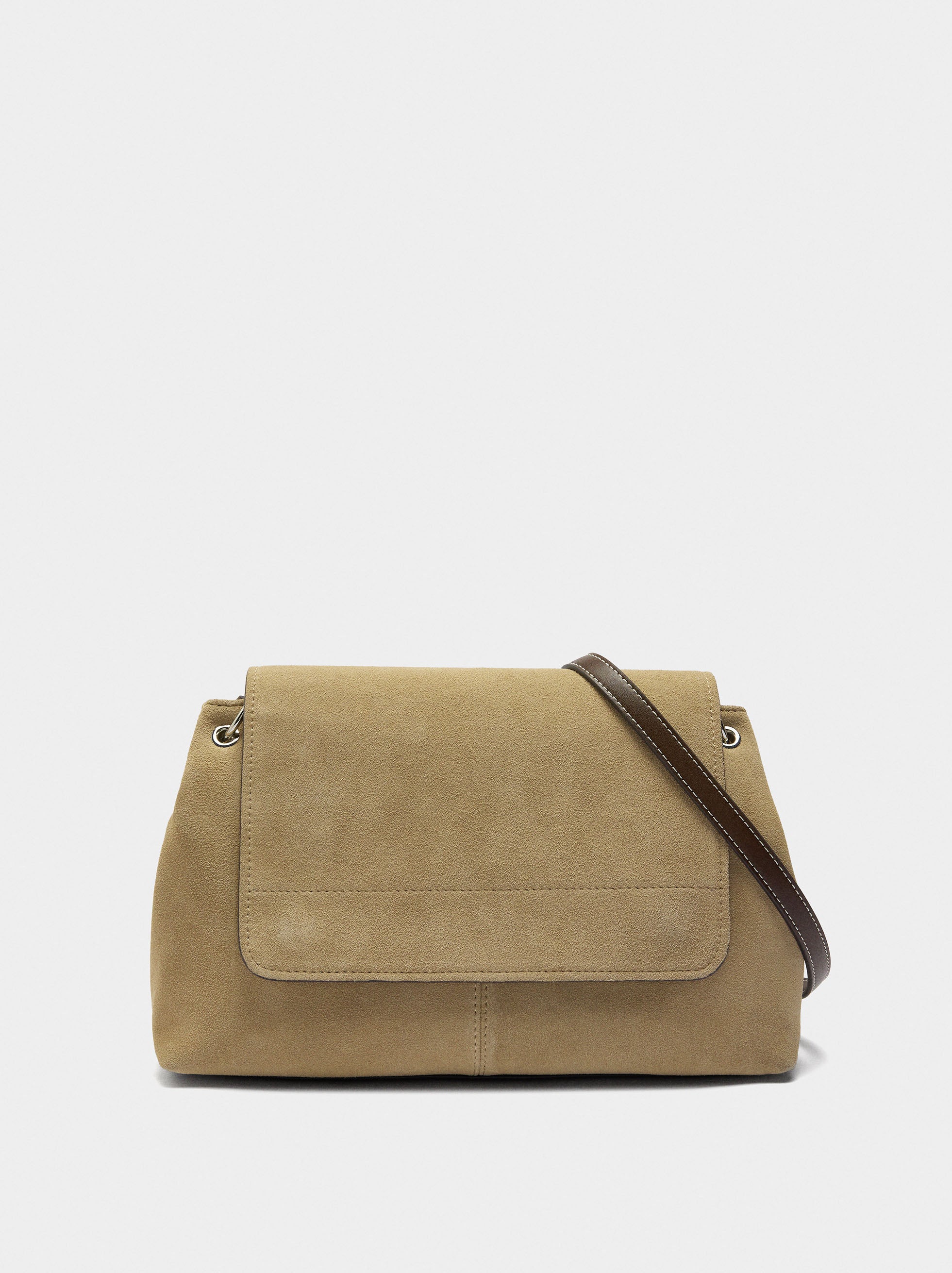 Bolso Bandolera Con Piel E Solapa