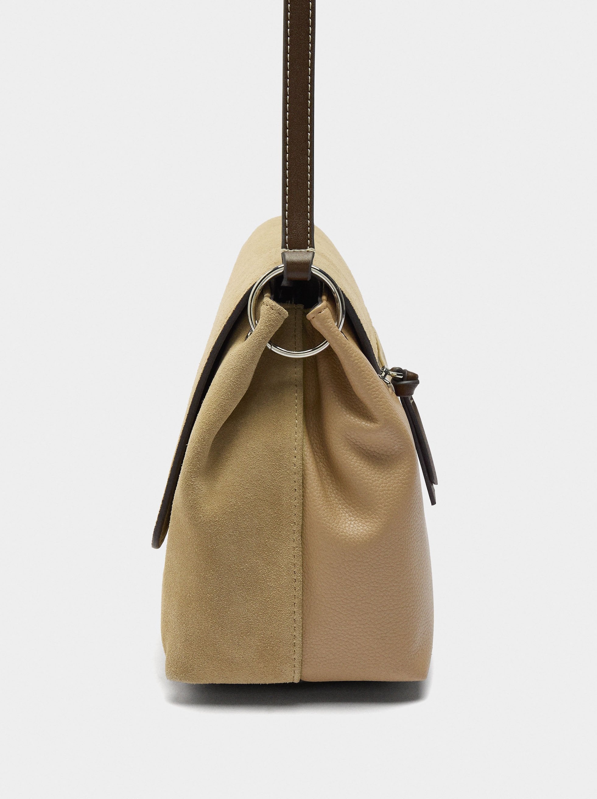 Bolso Bandolera Con Piel E Solapa