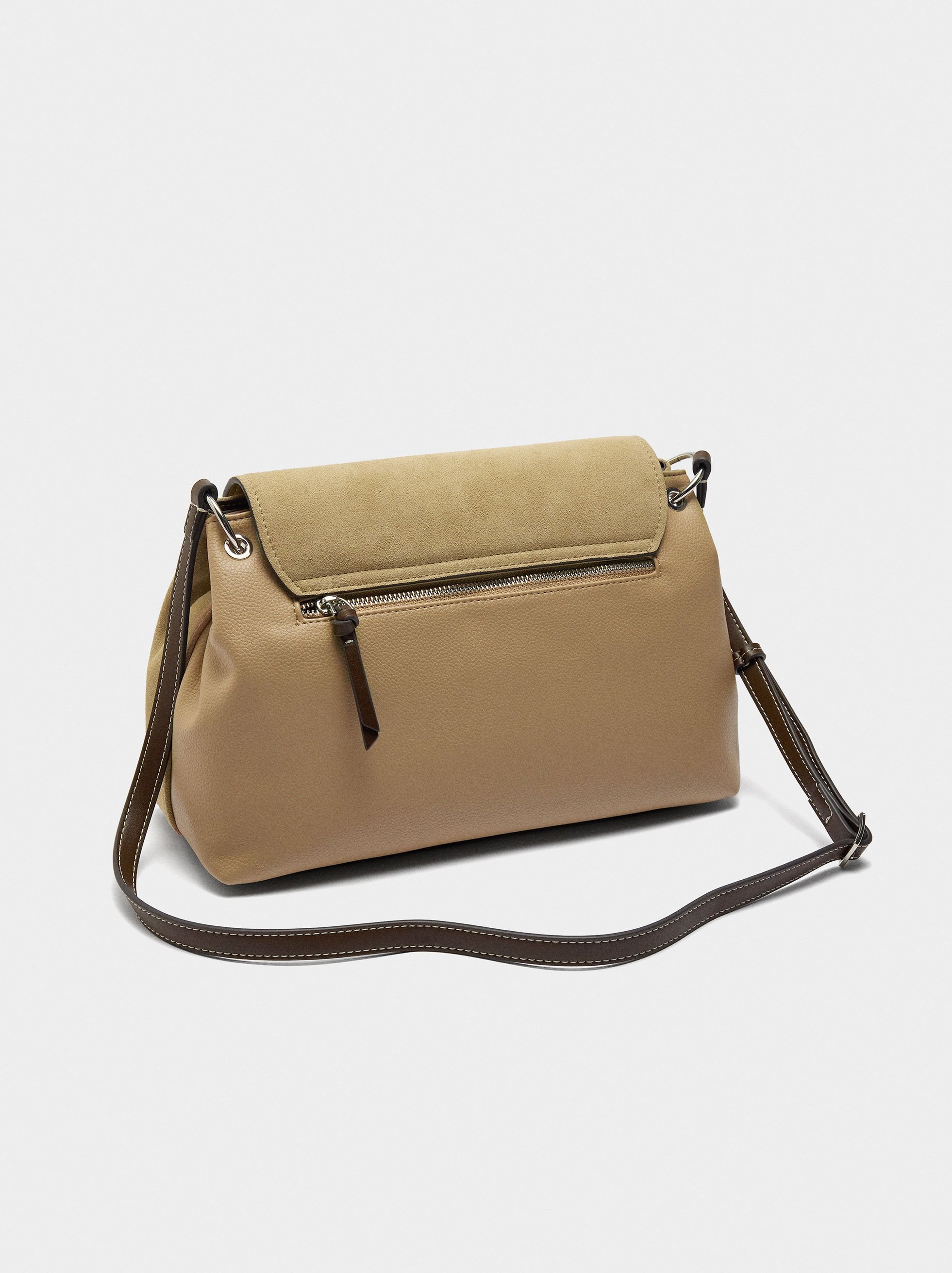 Bolso Bandolera Con Piel E Solapa