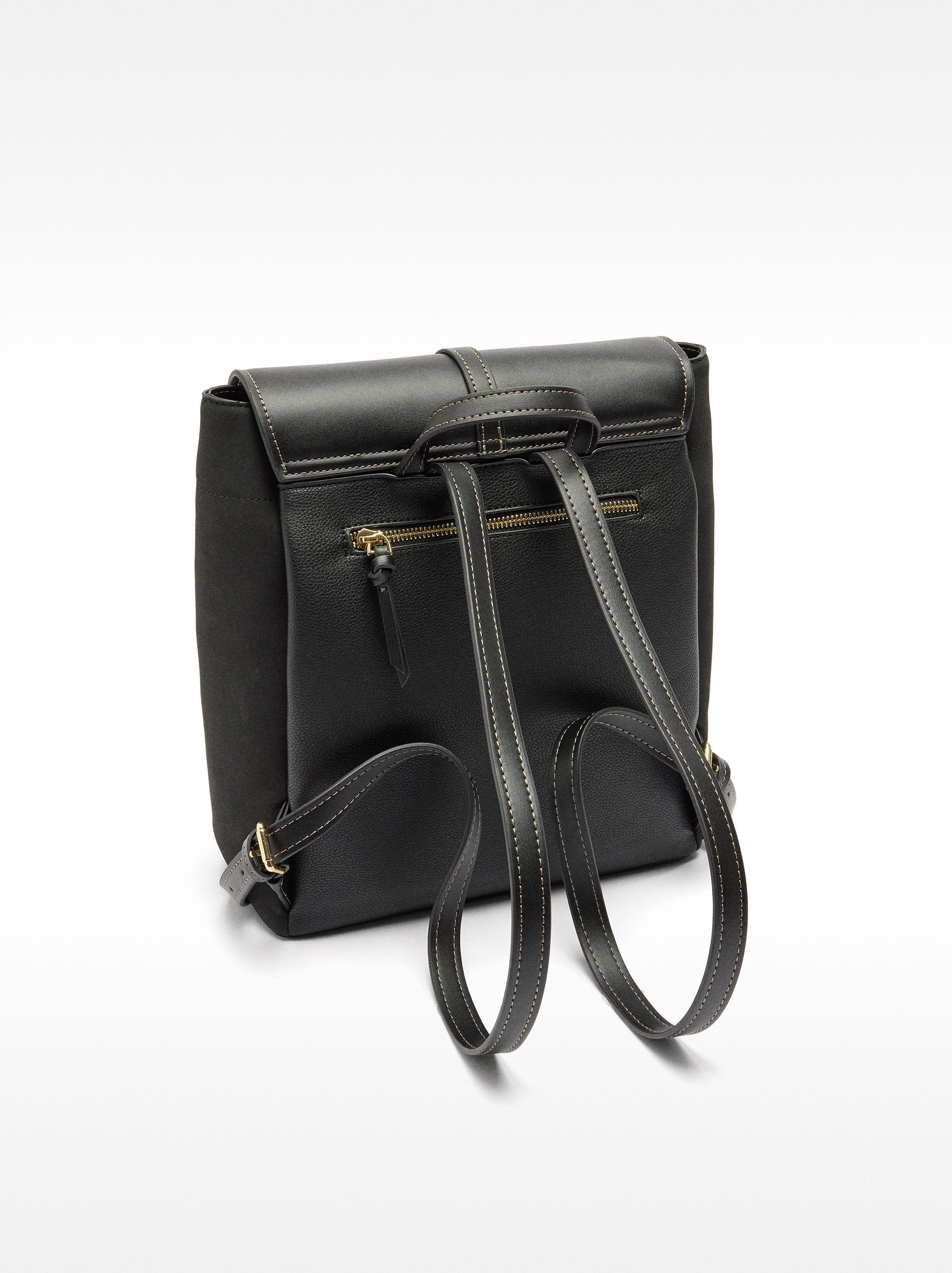 Mochila Efecto Piel Con Solapa
