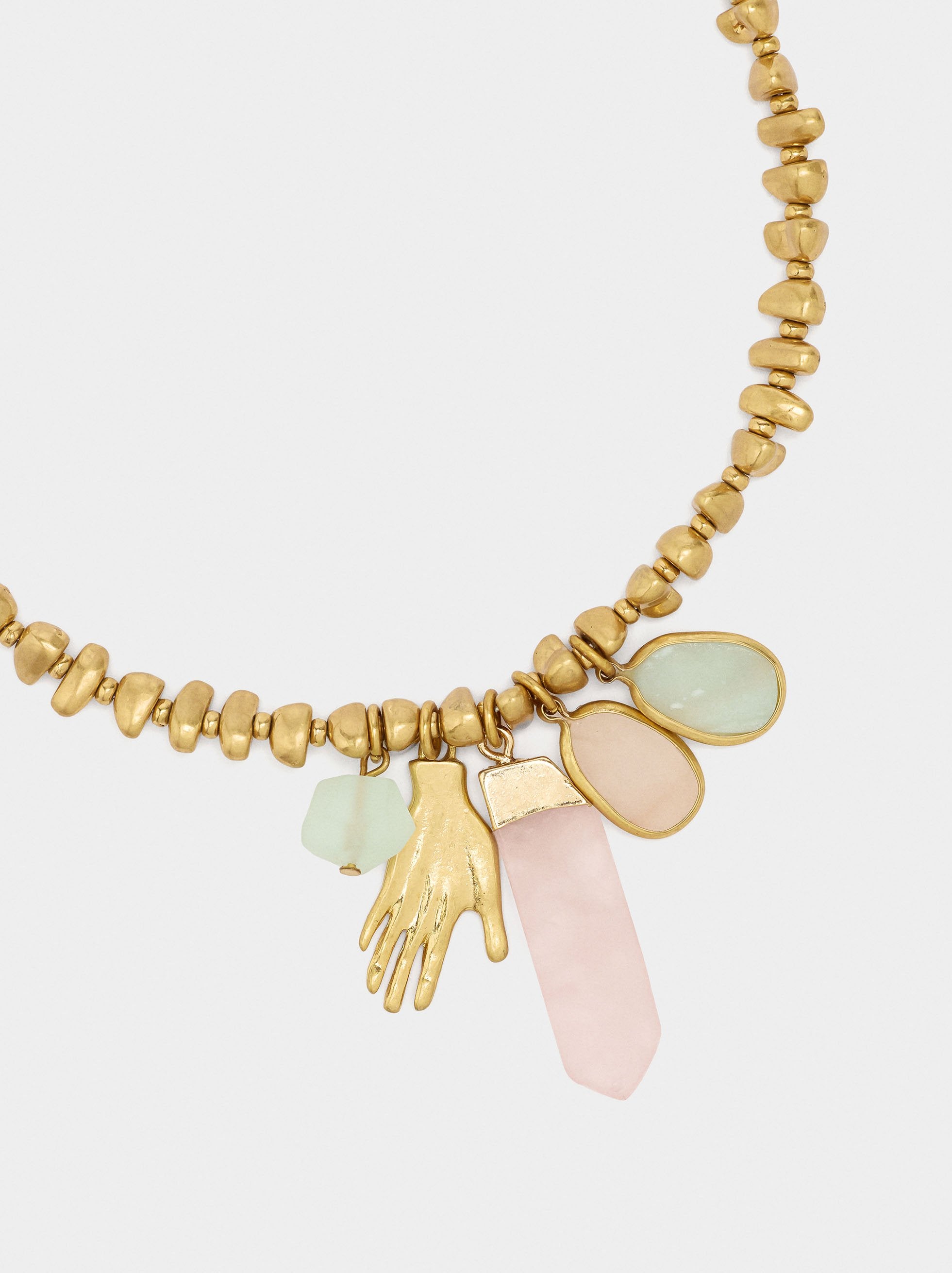 Collar Con Colgantes Mano Y Piedras