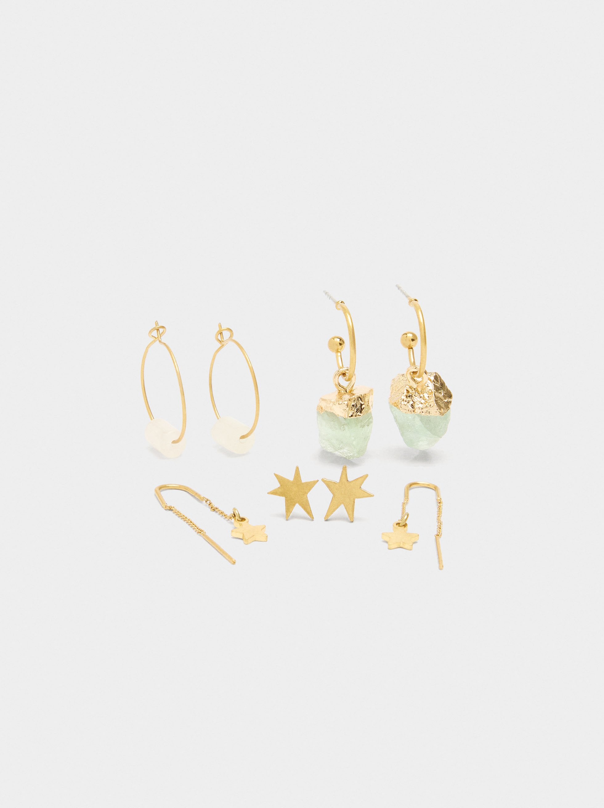 Set De Pendientes Con Piedras Asimétricas