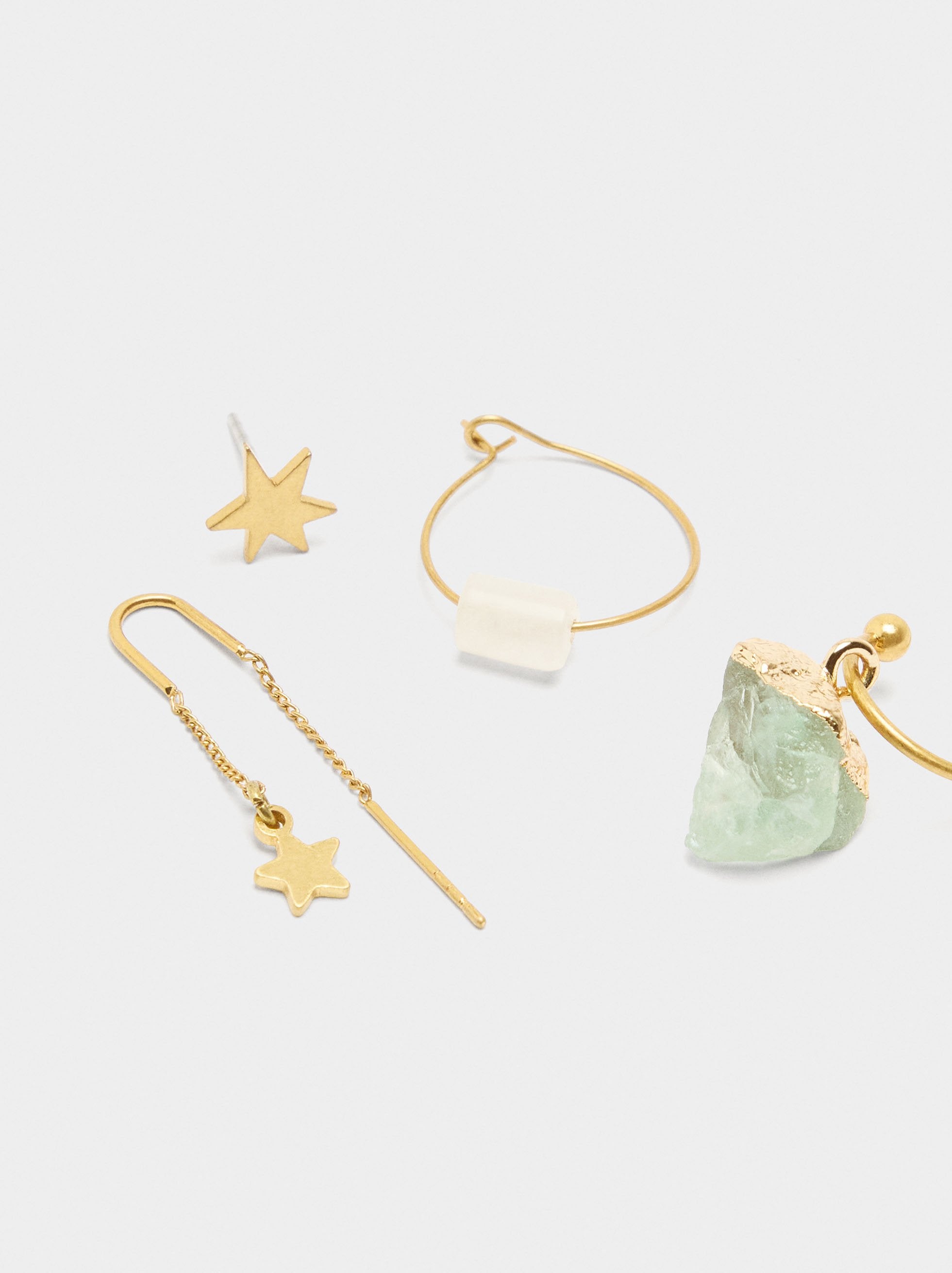 Set De Pendientes Con Piedras Asimétricas