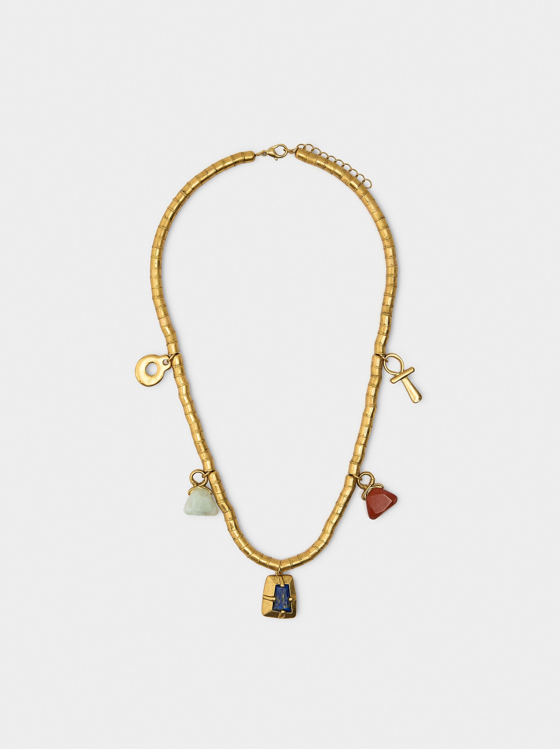 Collar Cadena De Cobra Con Colgantes De Piedra