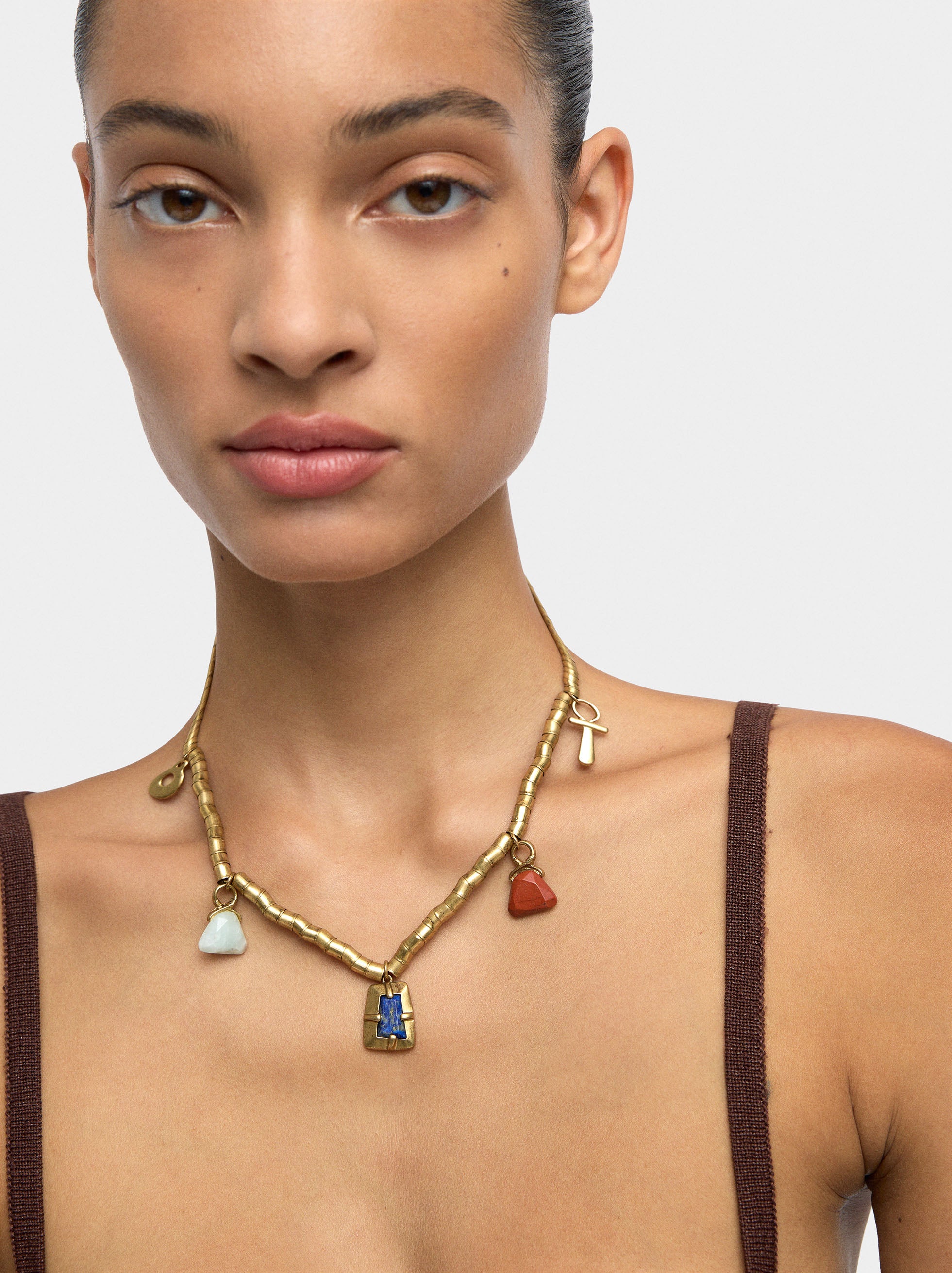 Collar Cadena De Cobra Con Colgantes De Piedra