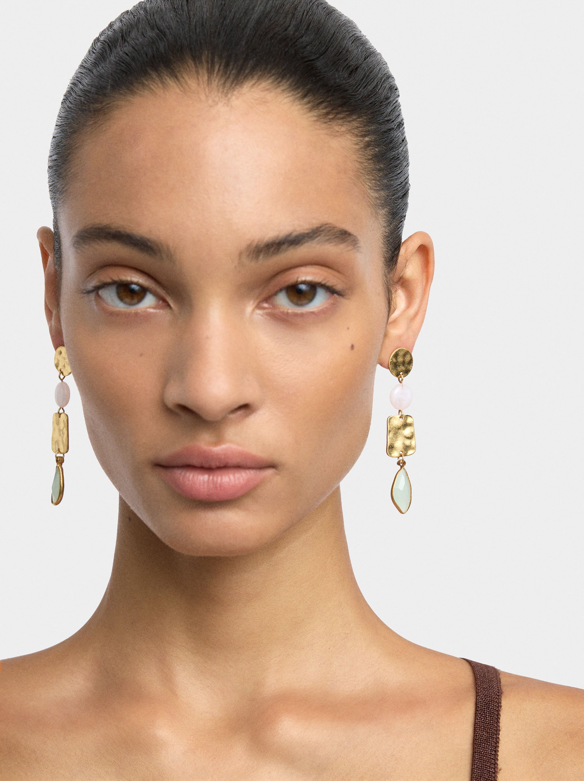 Pendientes Largos Con Vidrio Y Resina