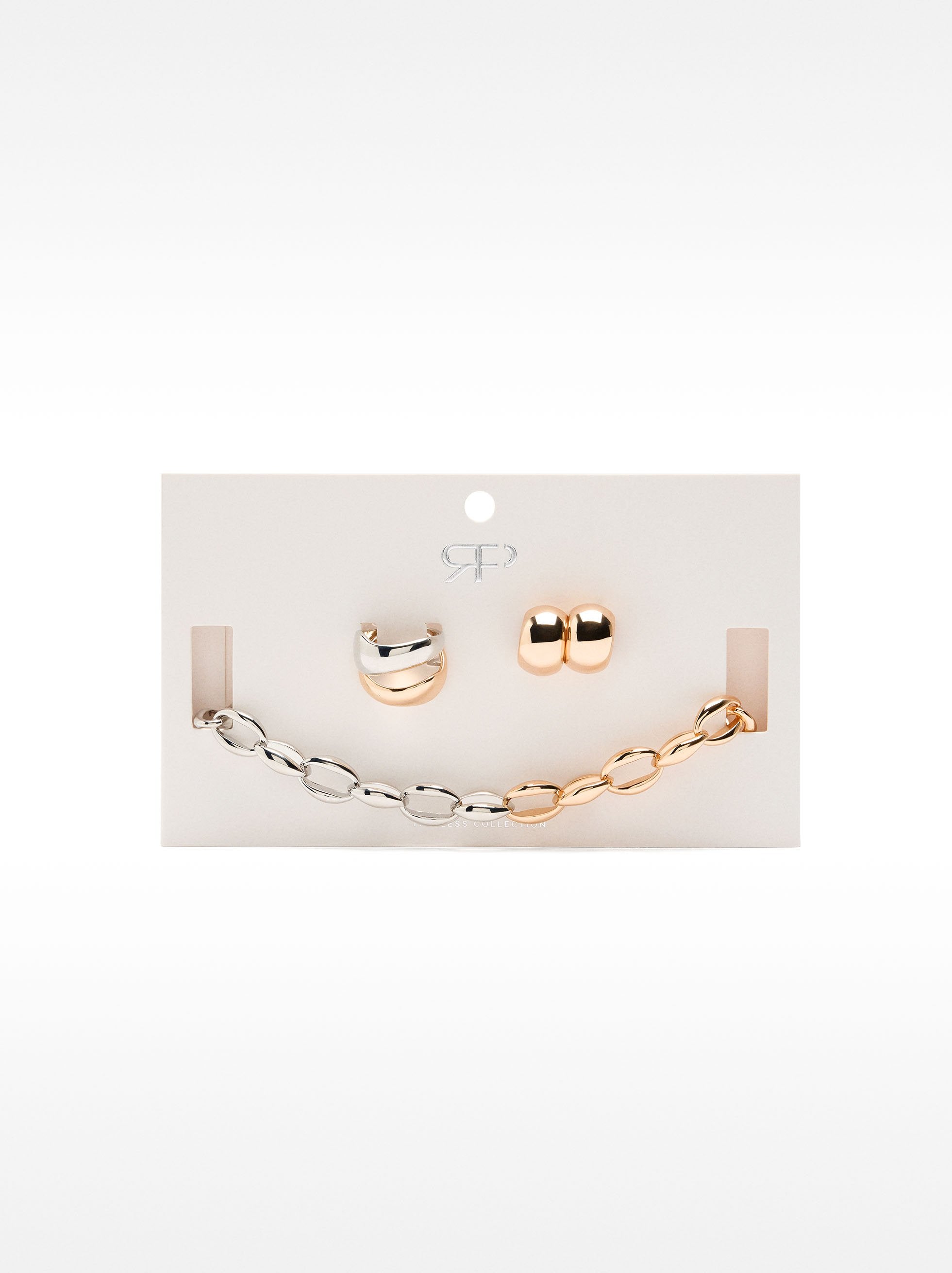 Set De Collar + Pendientes + Anillos Bicolor