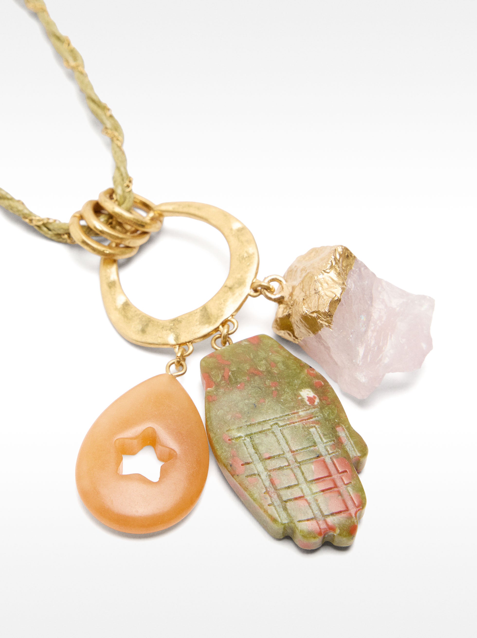 Collar Largo Con Colgantes De Piedra