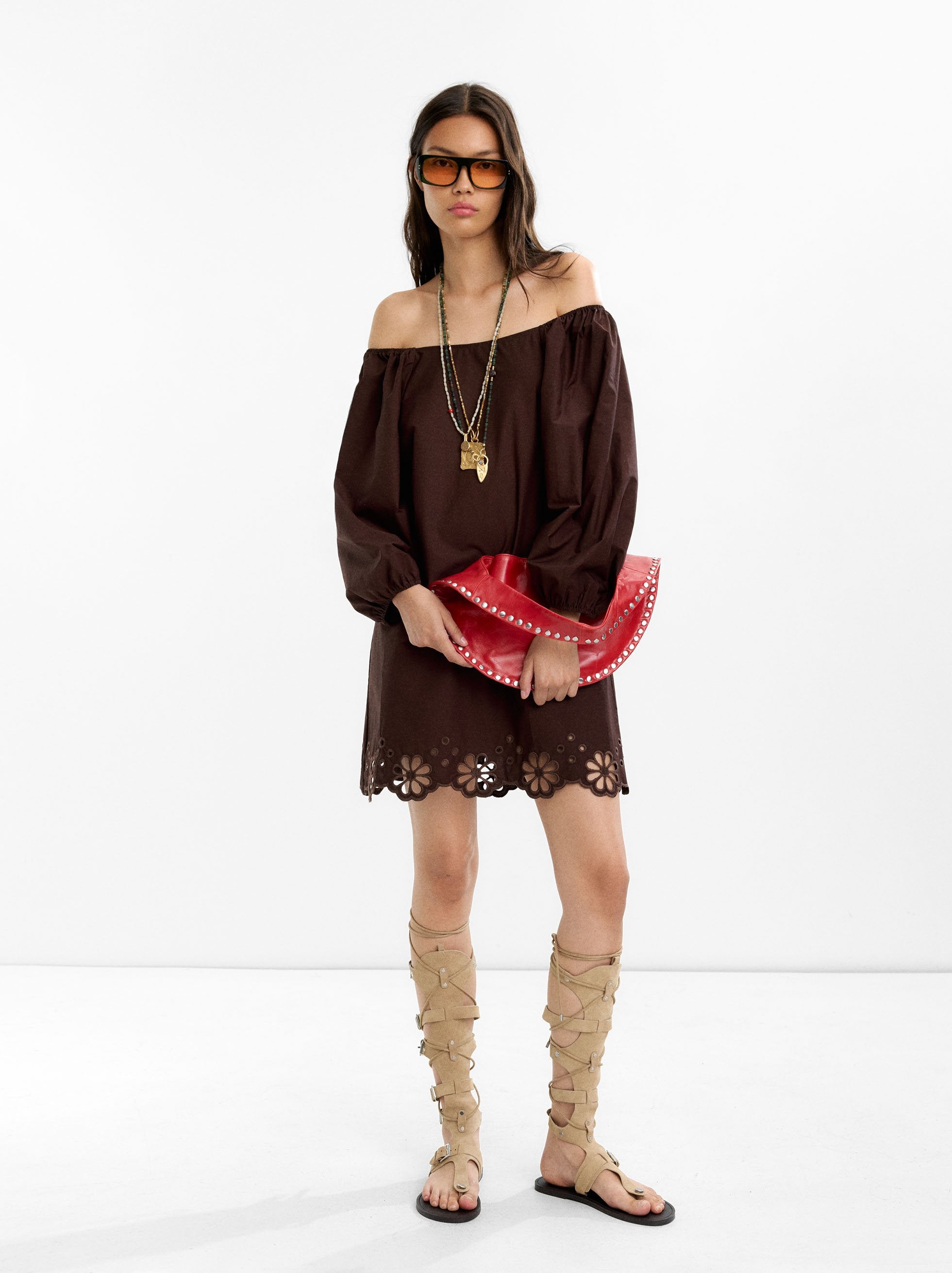 Vestido Corto Con Bordados 100% Algodón