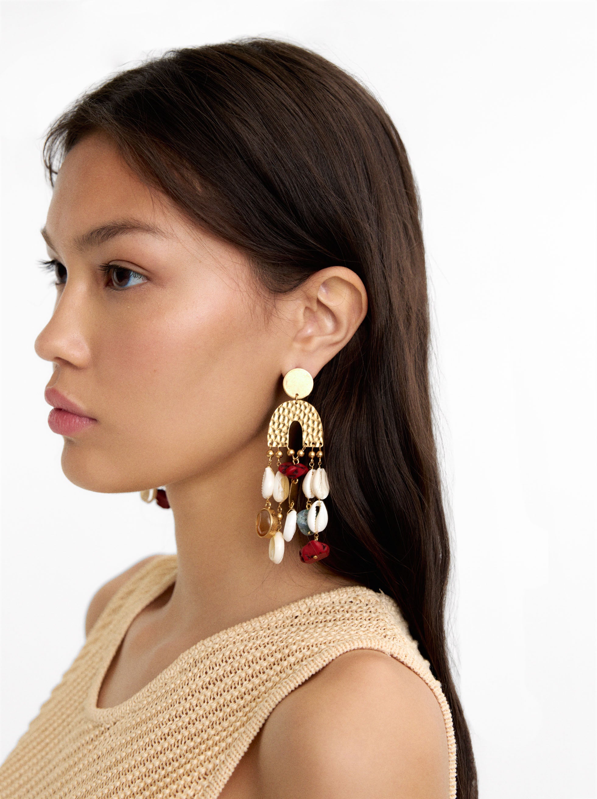Pendientes Maxi De Conchas Y Piedras