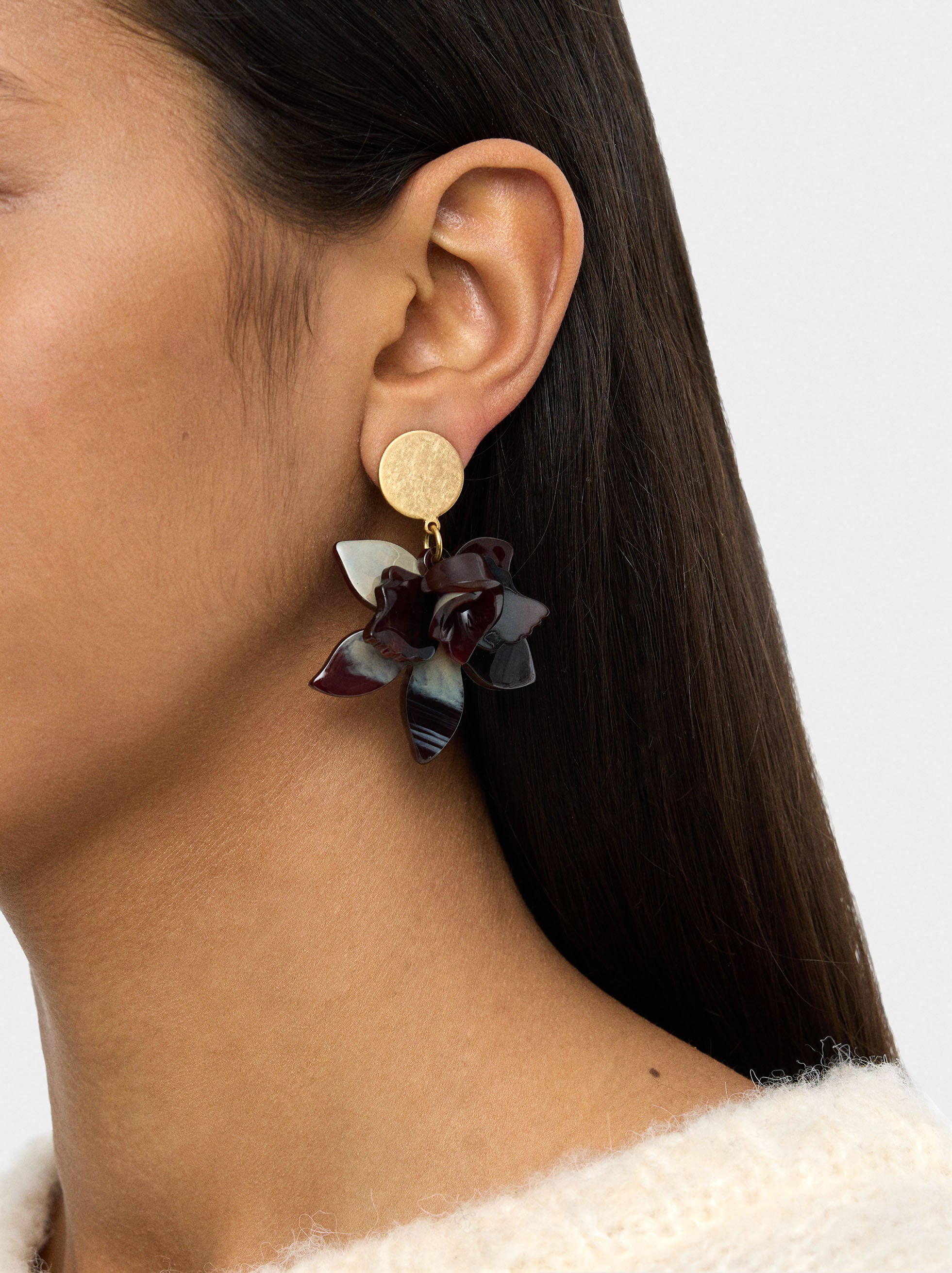 Pendientes Maxi Con Flor Marmoleada
