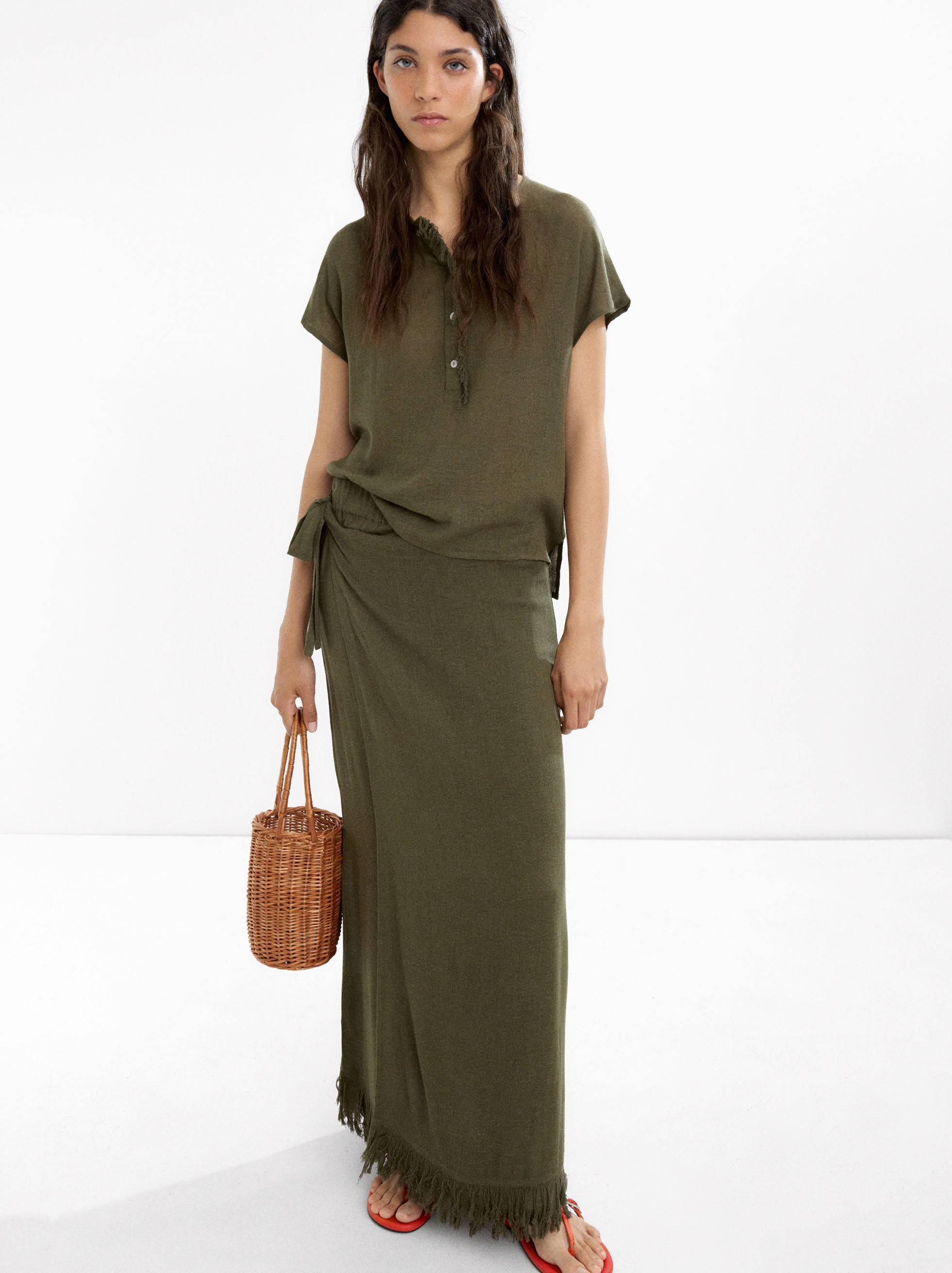 Falda Larga Mezcla De Lino