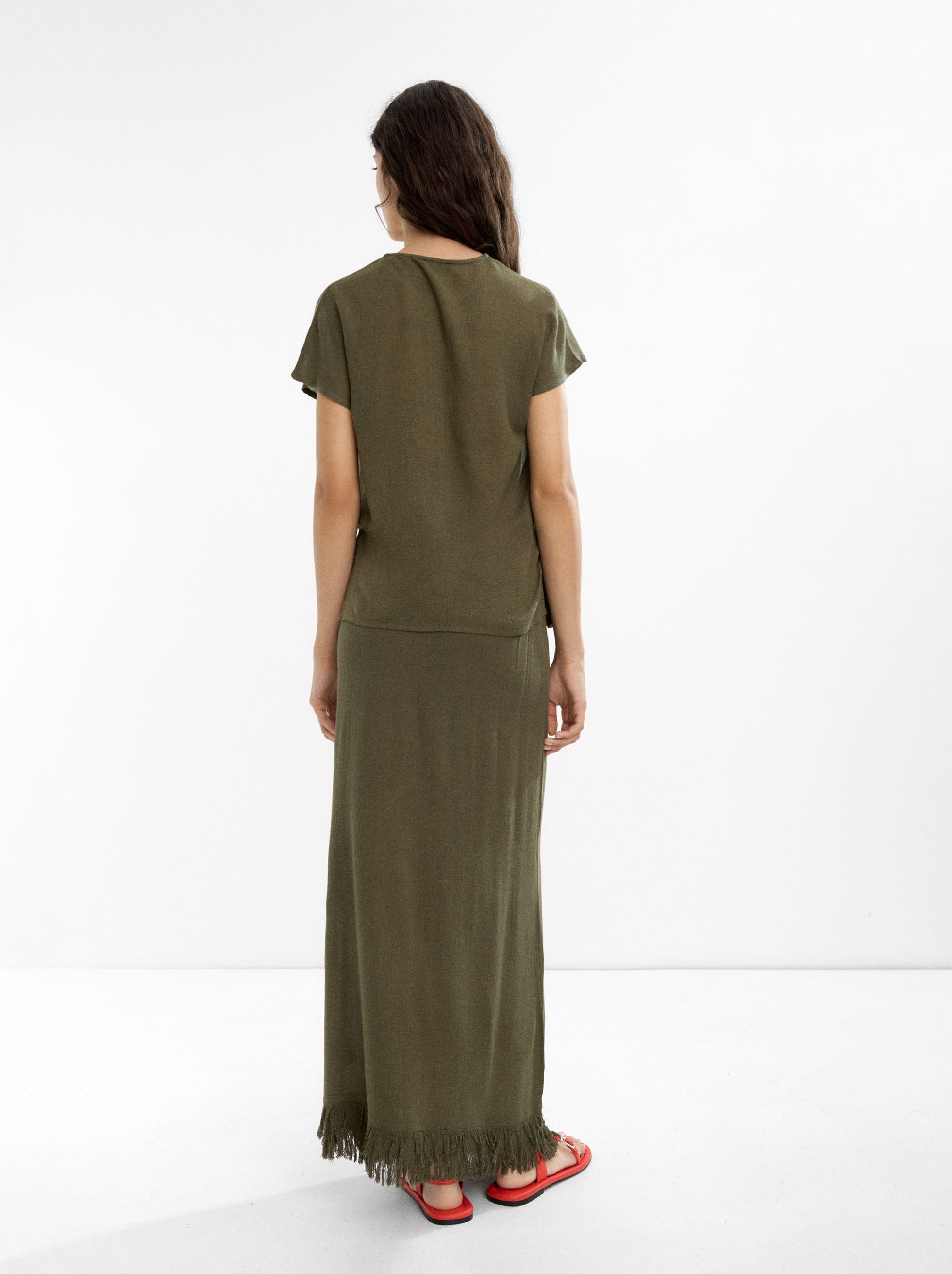 Falda Larga Mezcla De Lino