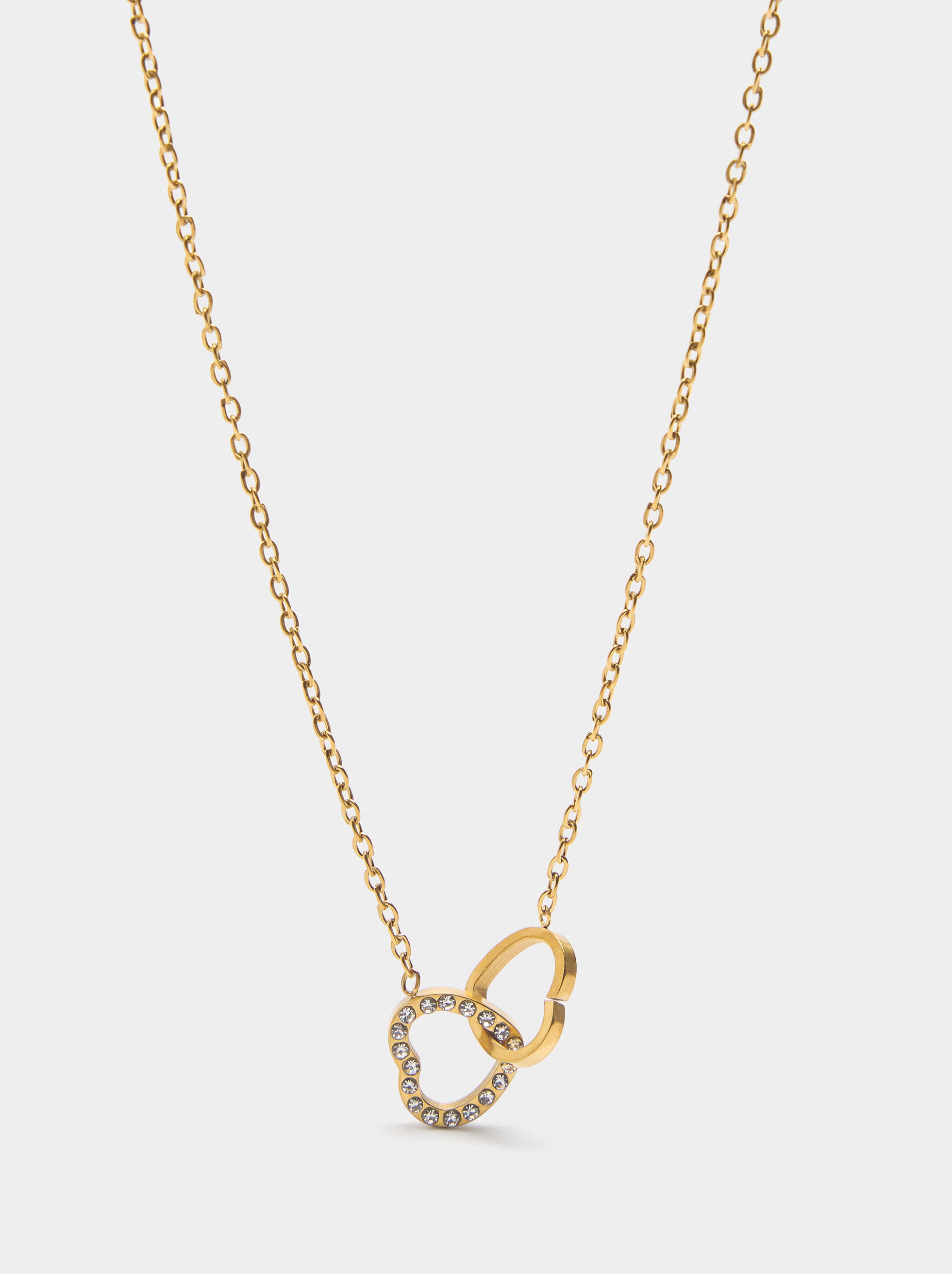 Collar De Corazones Con Cristales - Acero Inoxidable
