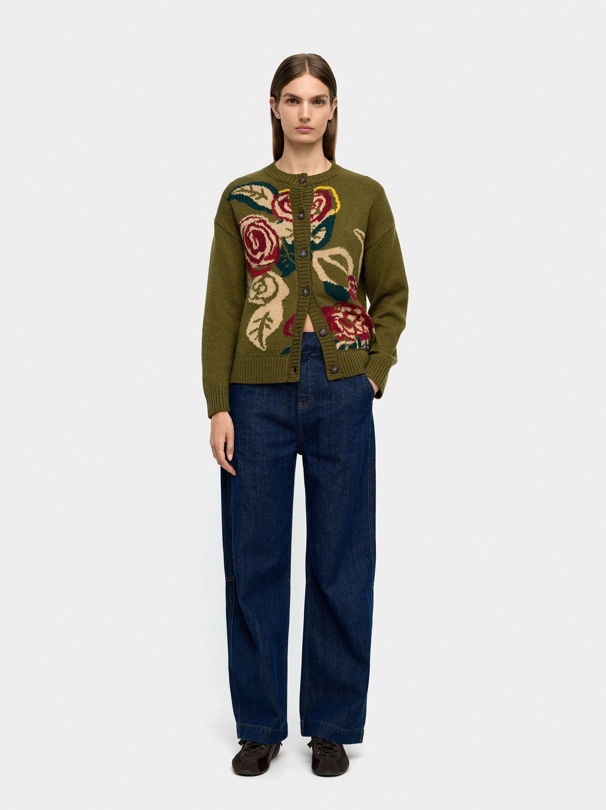 Cárdigan De Punto Jacquard Floral
