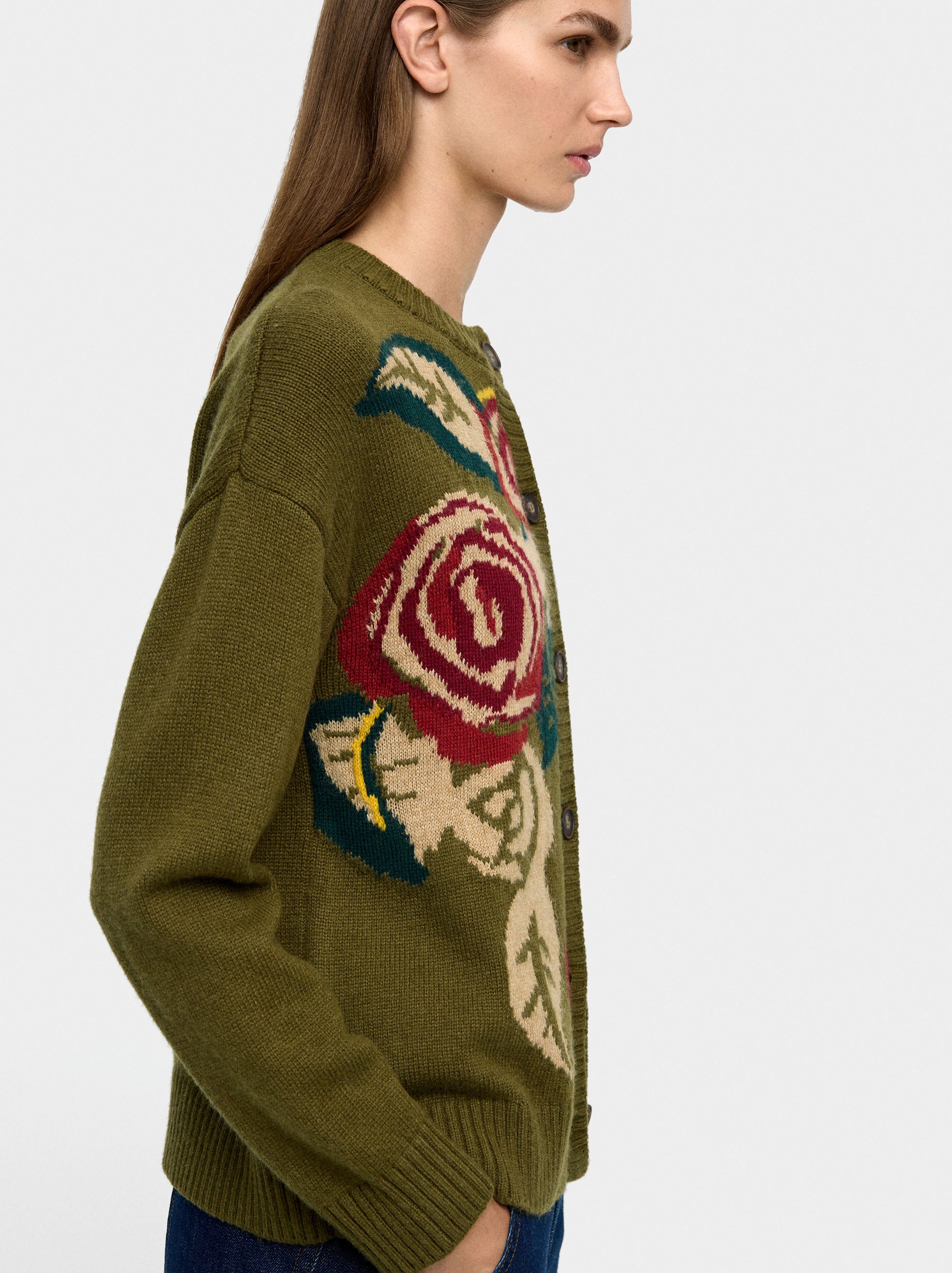 Cárdigan De Punto Jacquard Floral