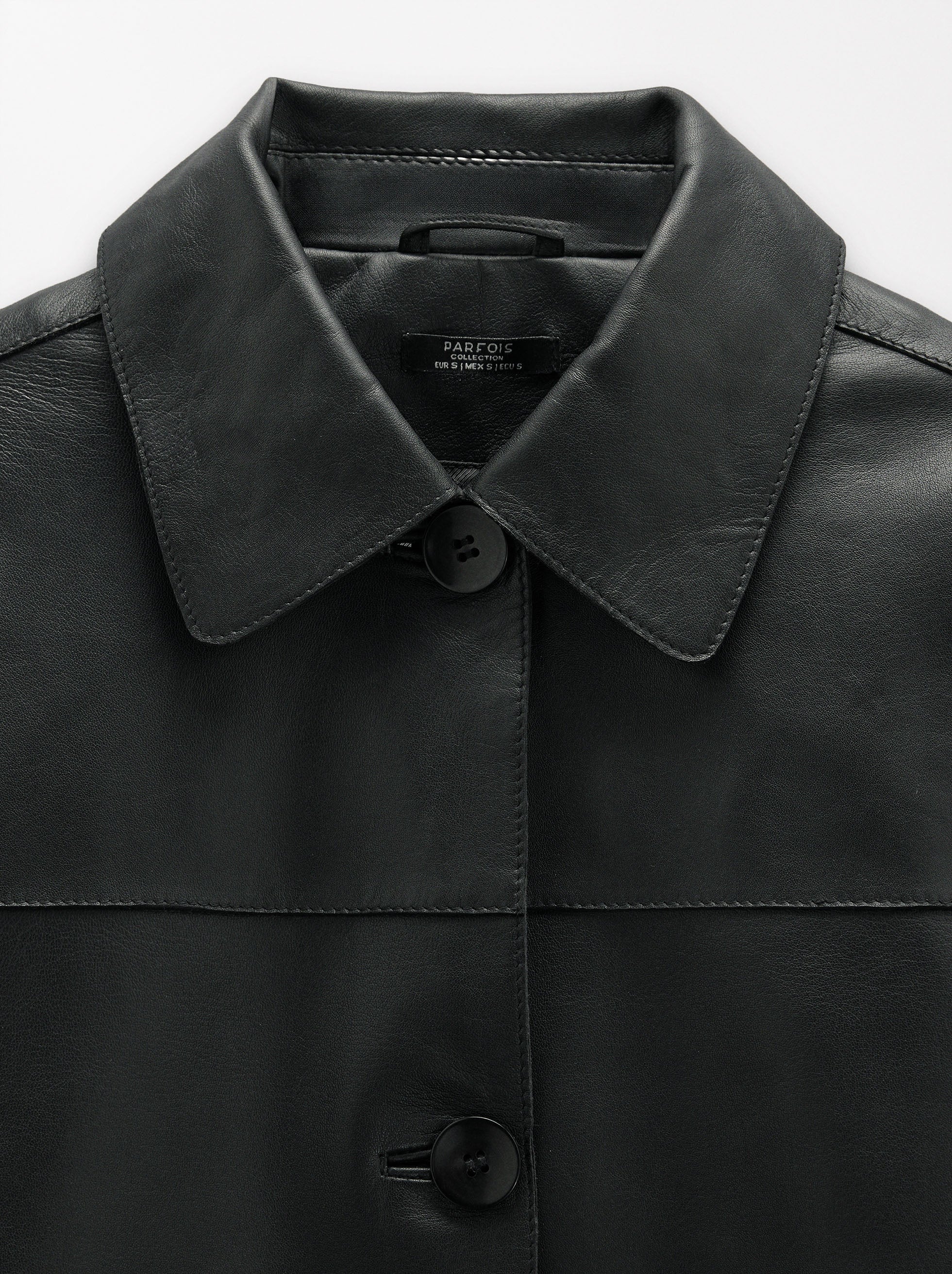 Chaqueta De Piel Con Pespuntes