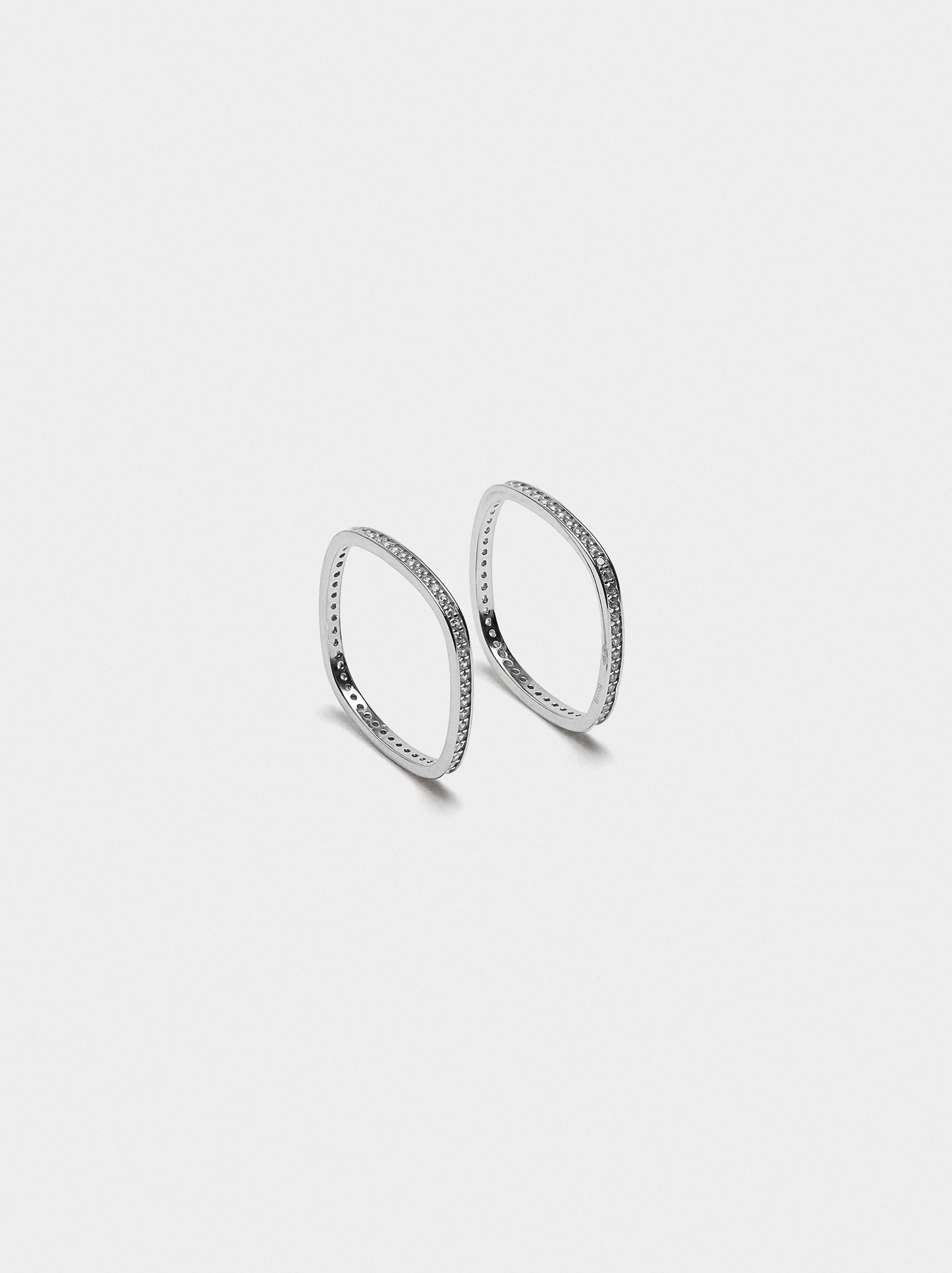 Set Anillos Cuadrados Con Cristales - Plata De Ley 925