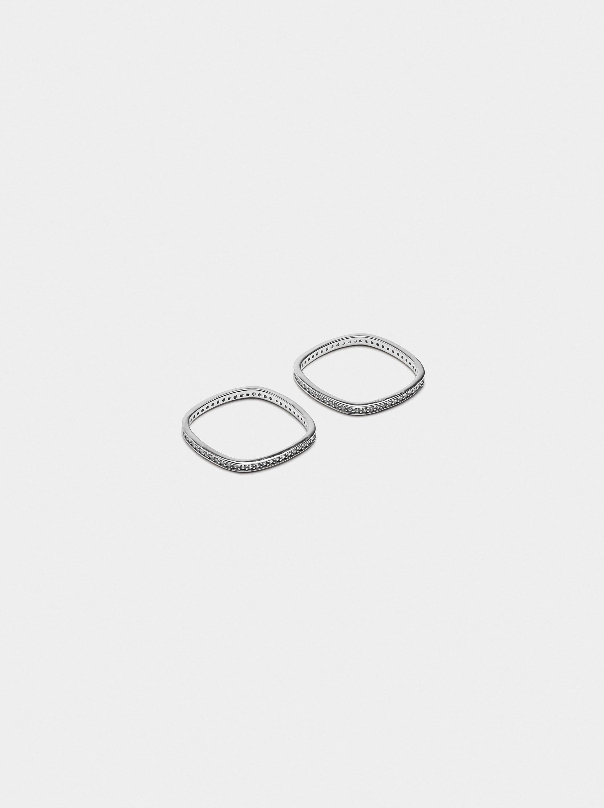 Set Anillos Cuadrados Con Cristales - Plata De Ley 925