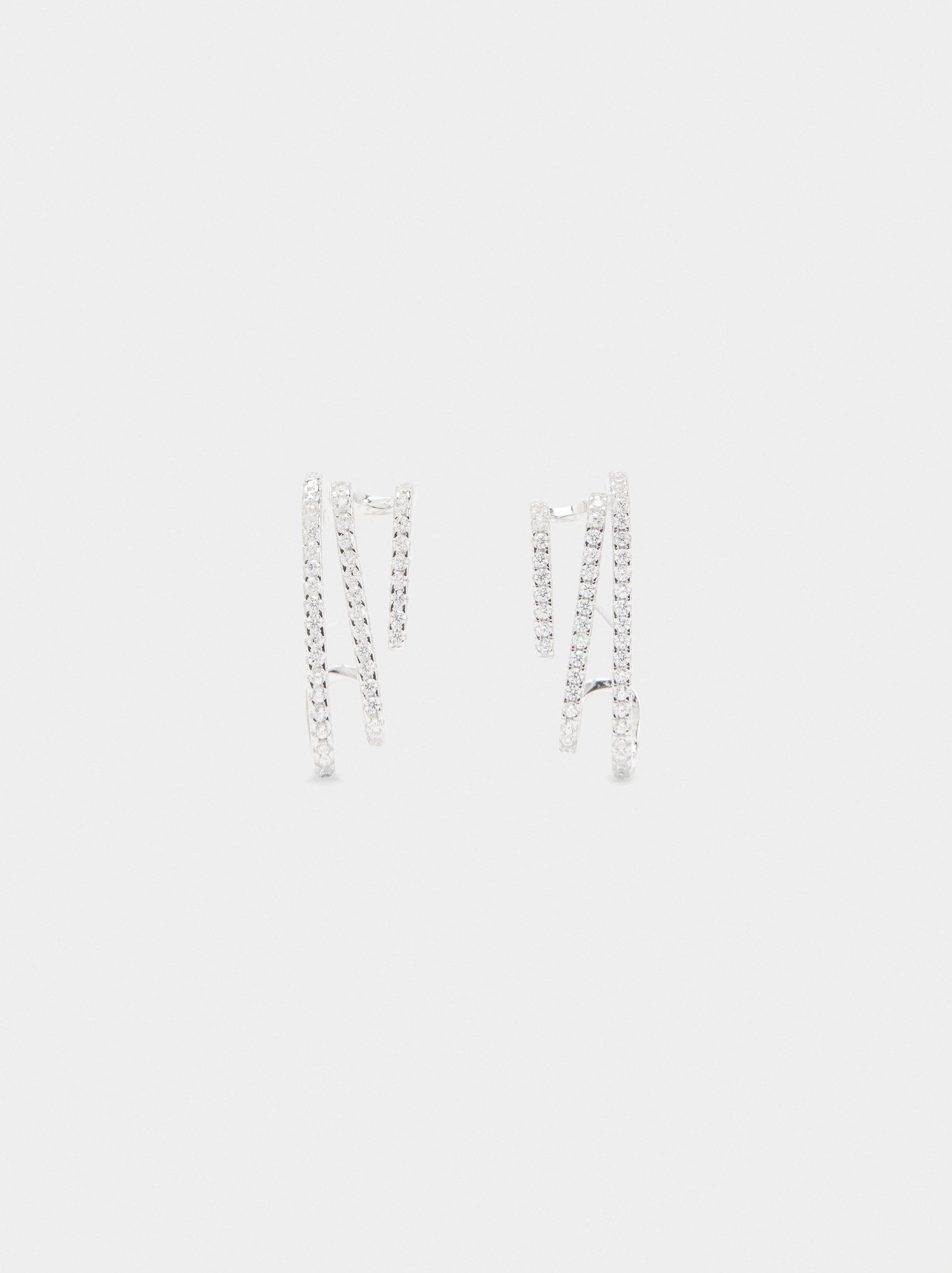 Pendientes Efecto Triple Con Circonitas - Plata De Ley 925