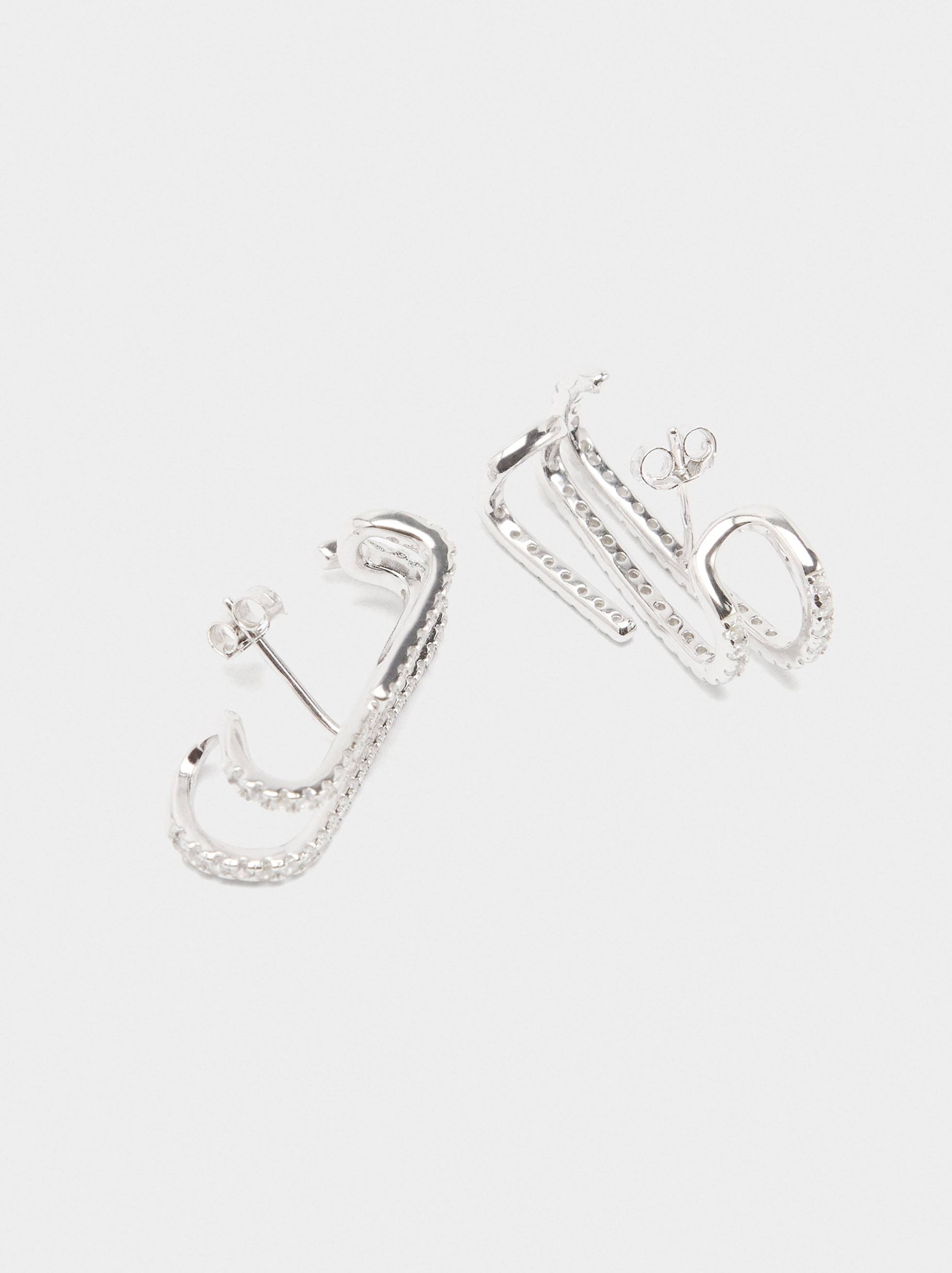 Pendientes Efecto Triple Con Circonitas - Plata De Ley 925