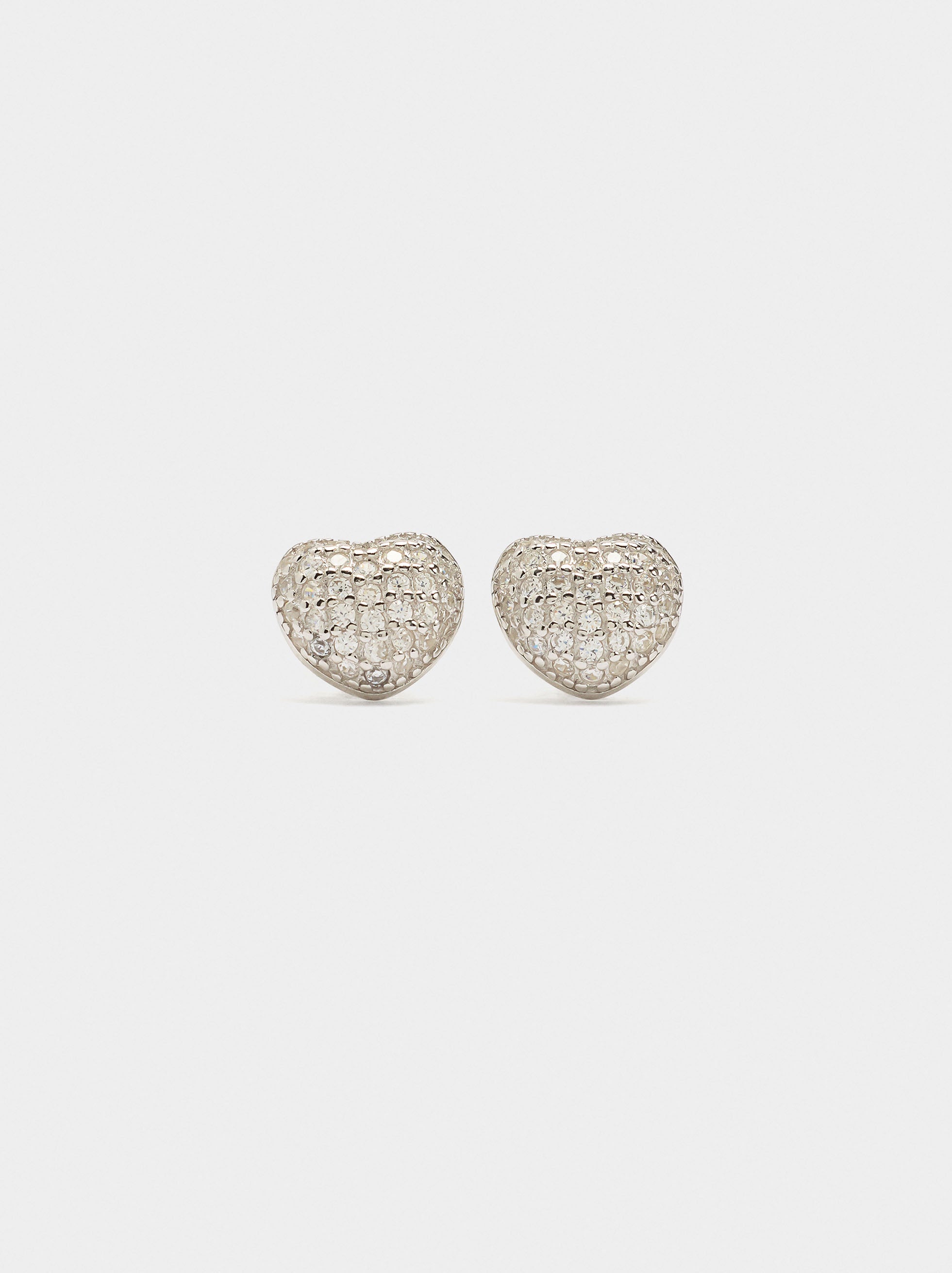 Pendientes De Corazón Con Circonita - Plata De Ley 925