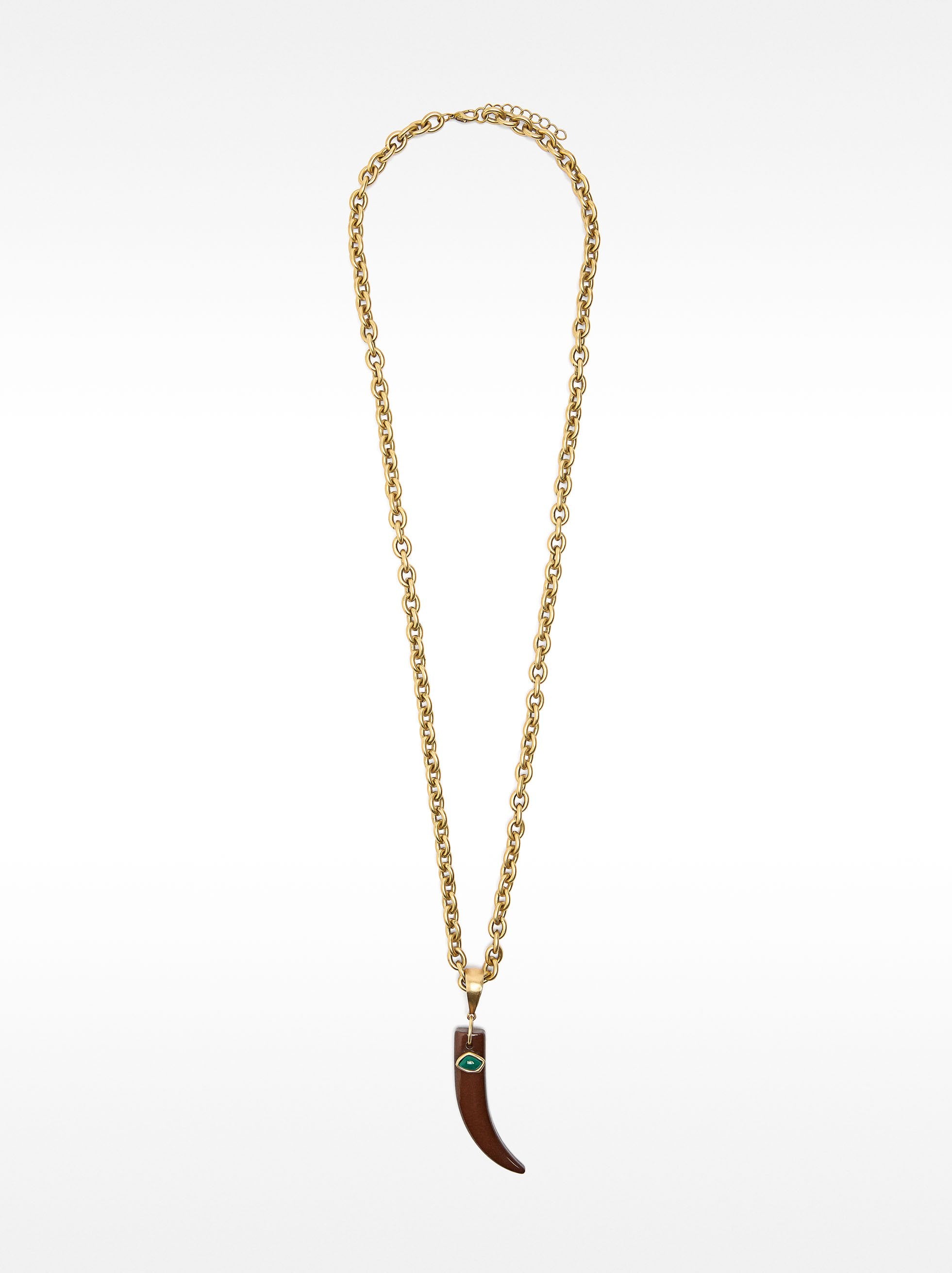 Collar Largo De Eslabones Con Colgante De Piedra