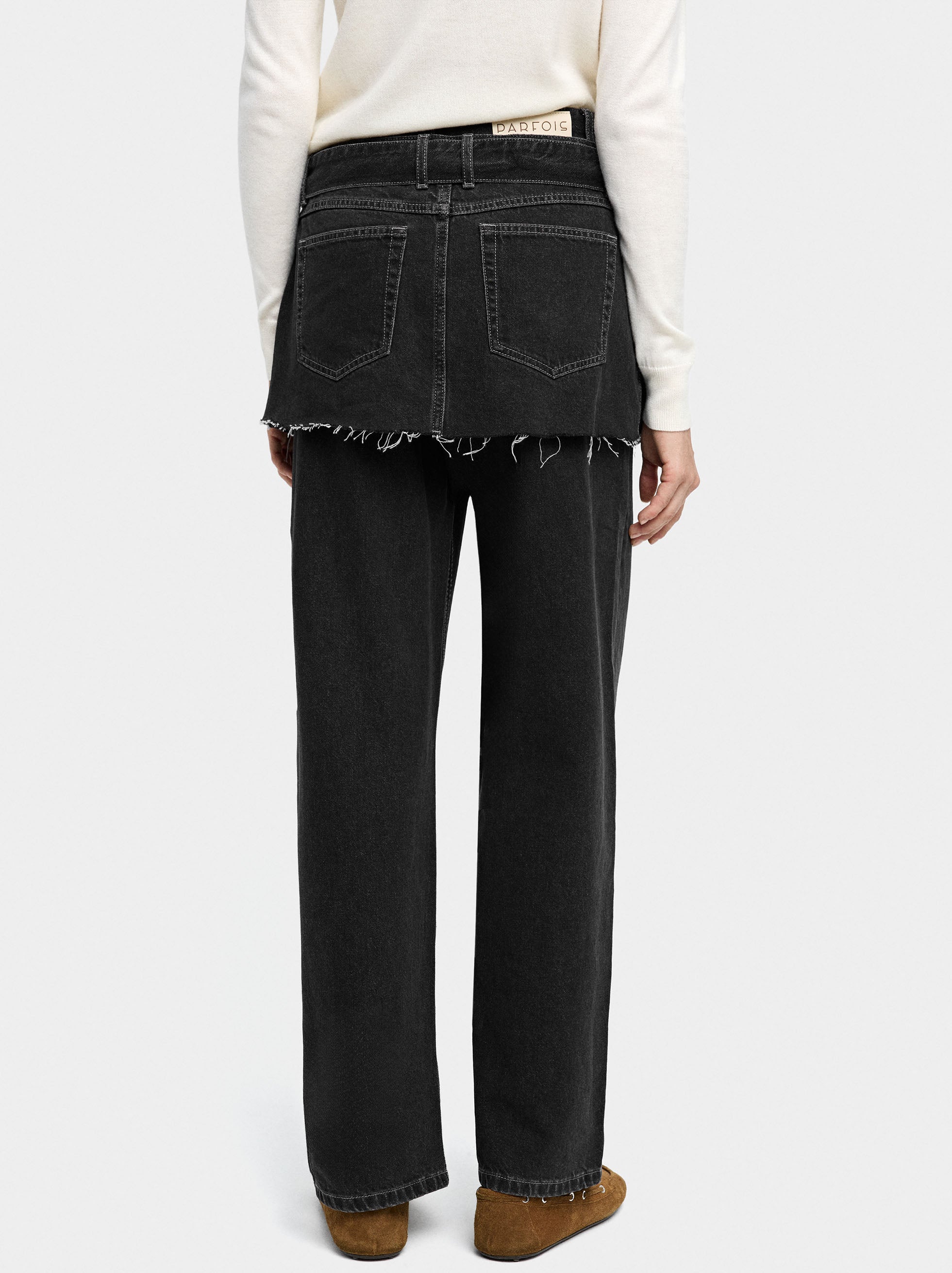 Pantalon Vaquero Recto Con Detalle De Falda