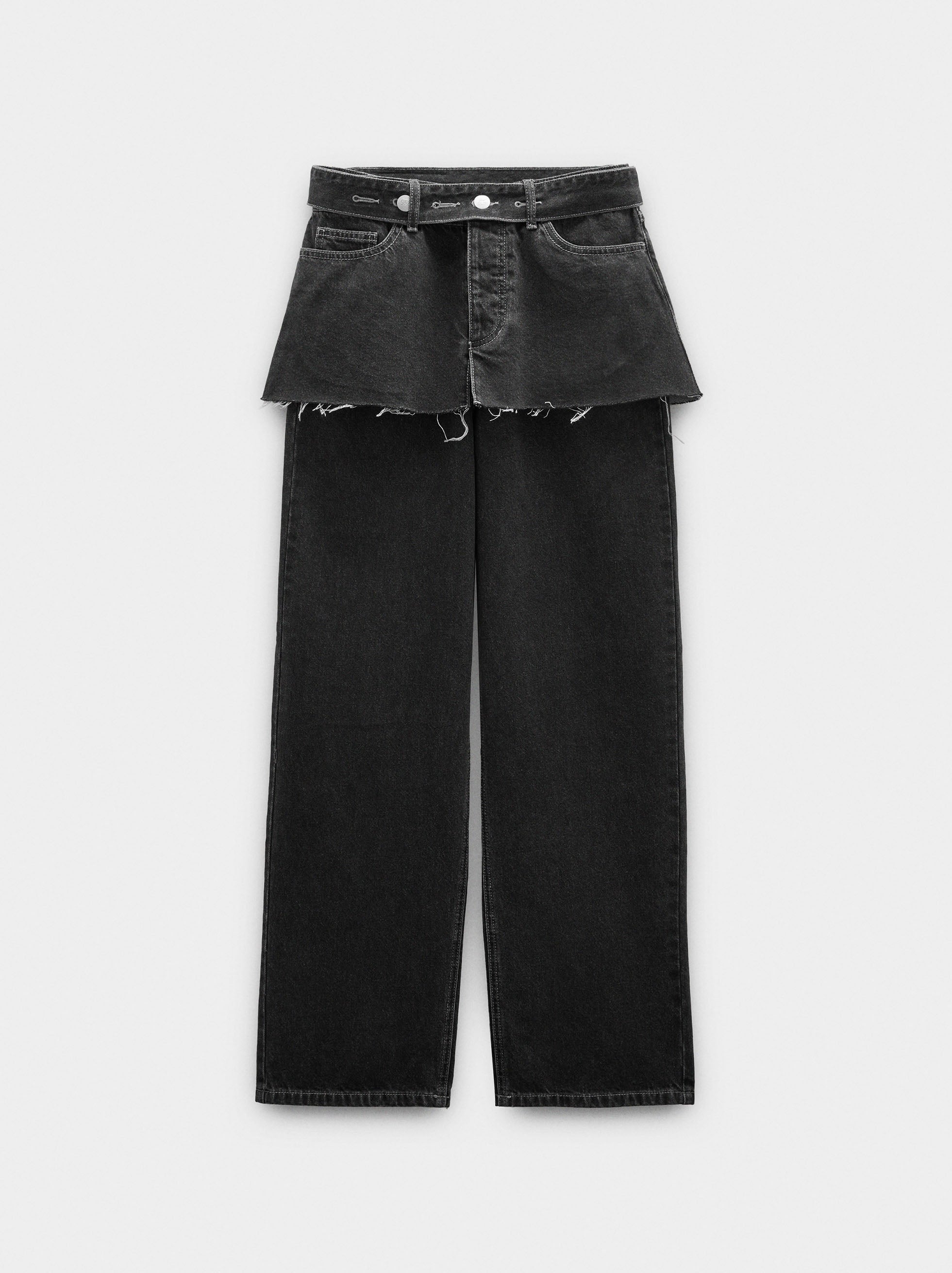 Pantalon Vaquero Recto Con Detalle De Falda