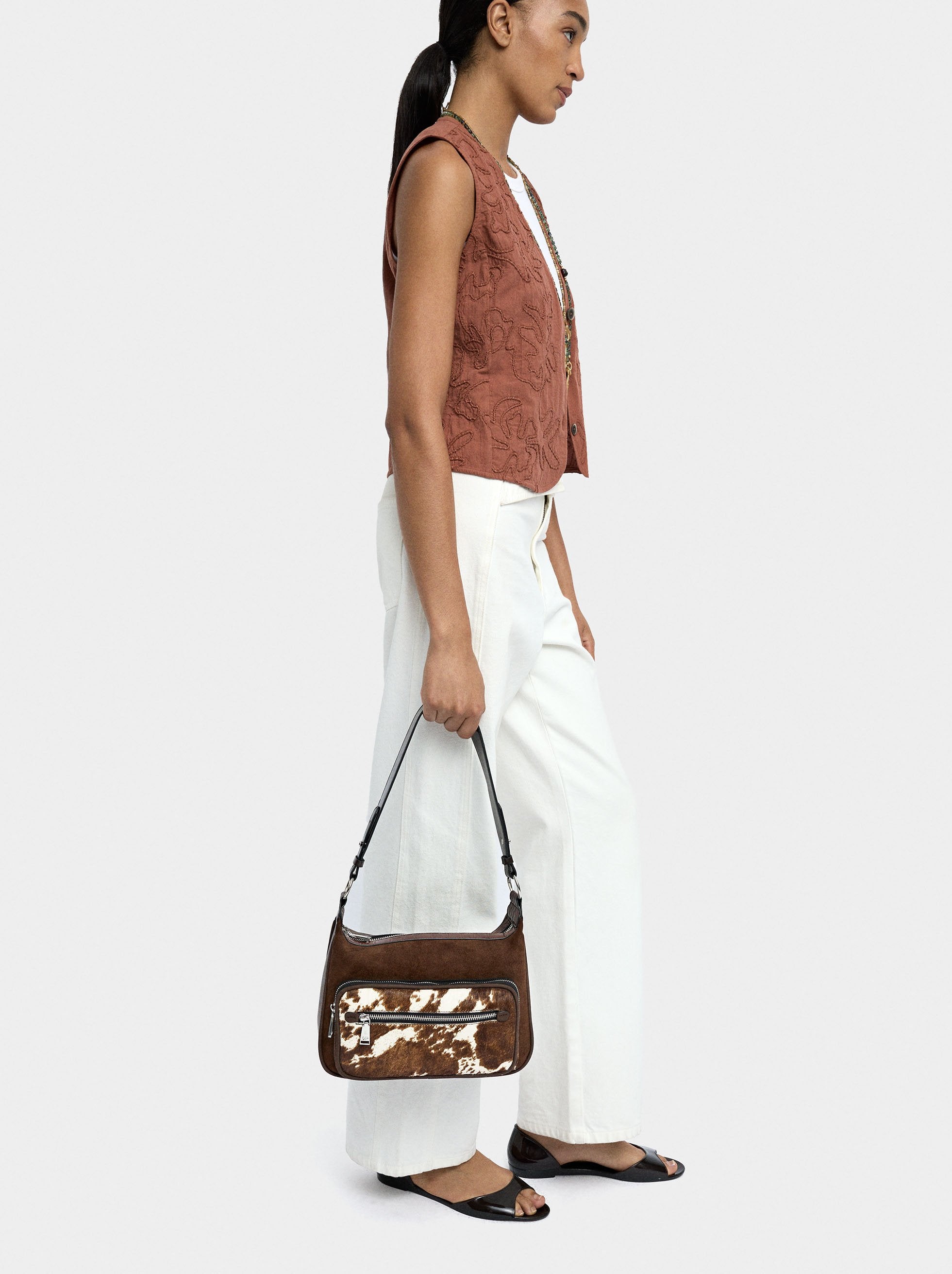 Bolso Bandolera Con Piel