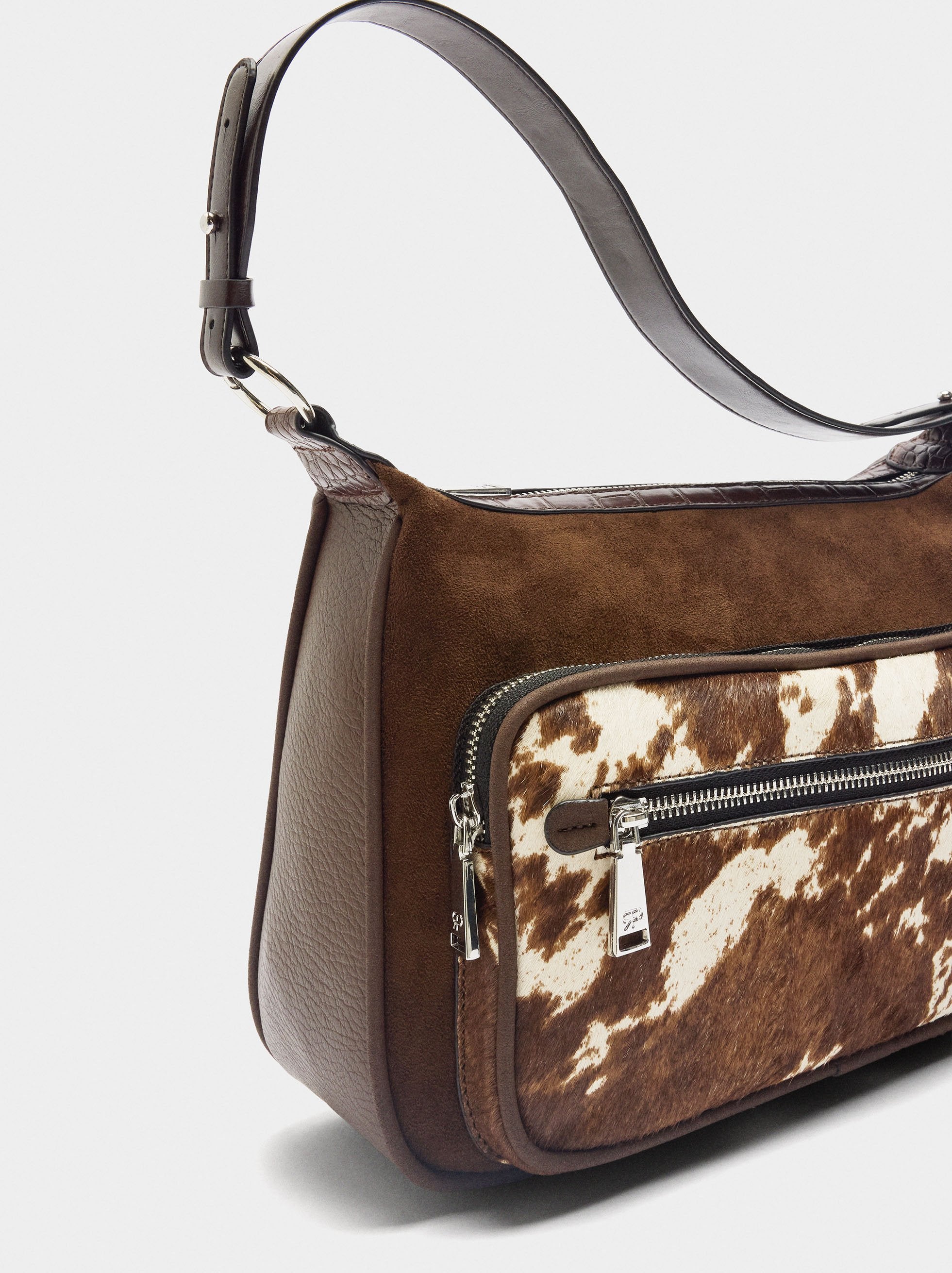 Bolso Bandolera Con Piel