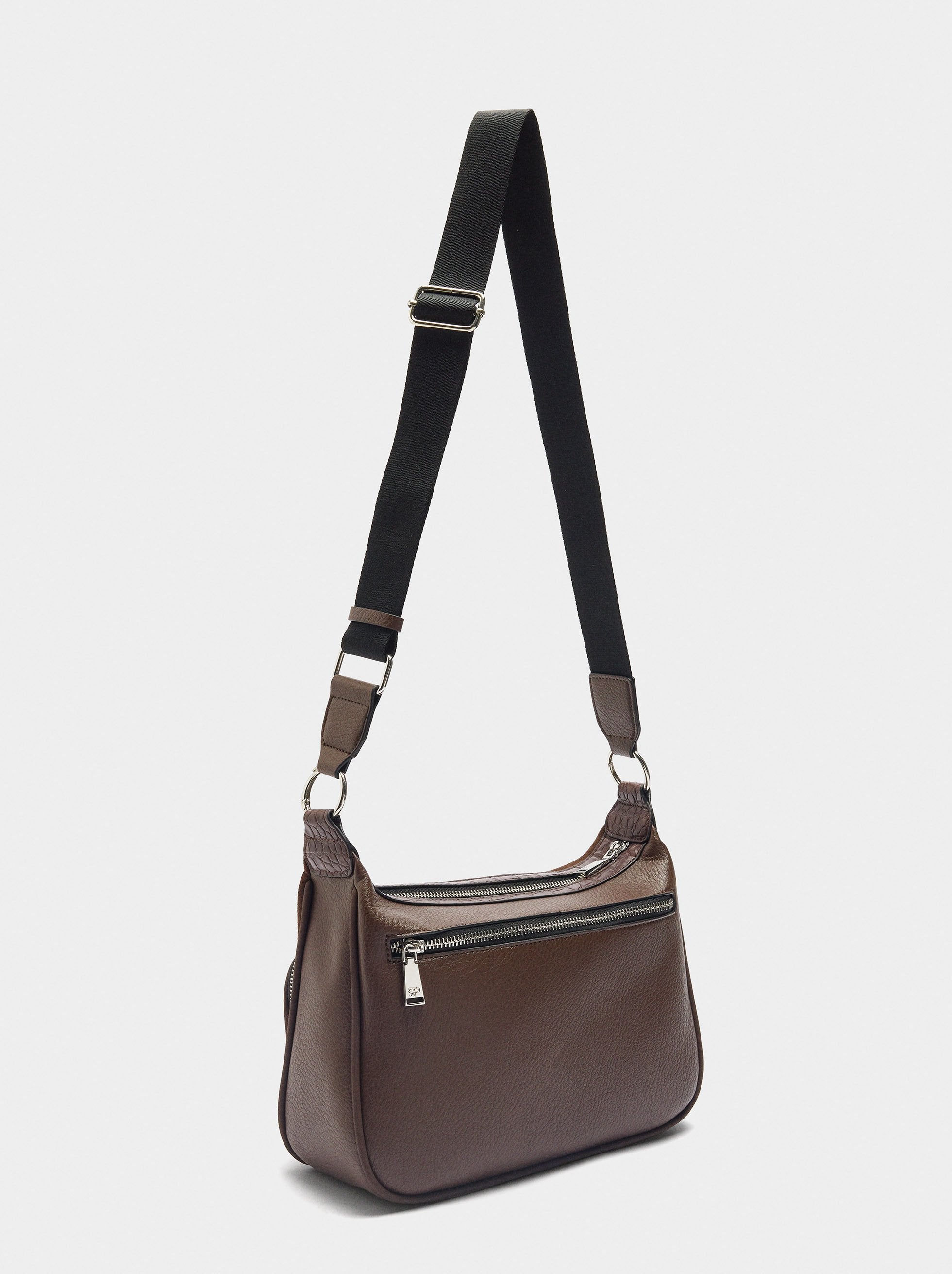 Bolso Bandolera Con Piel