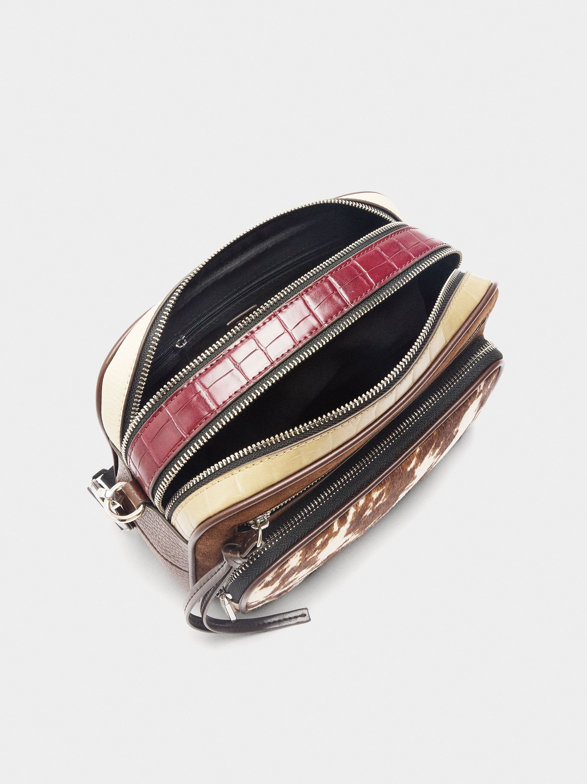 Bolso Bandolera Con Piel