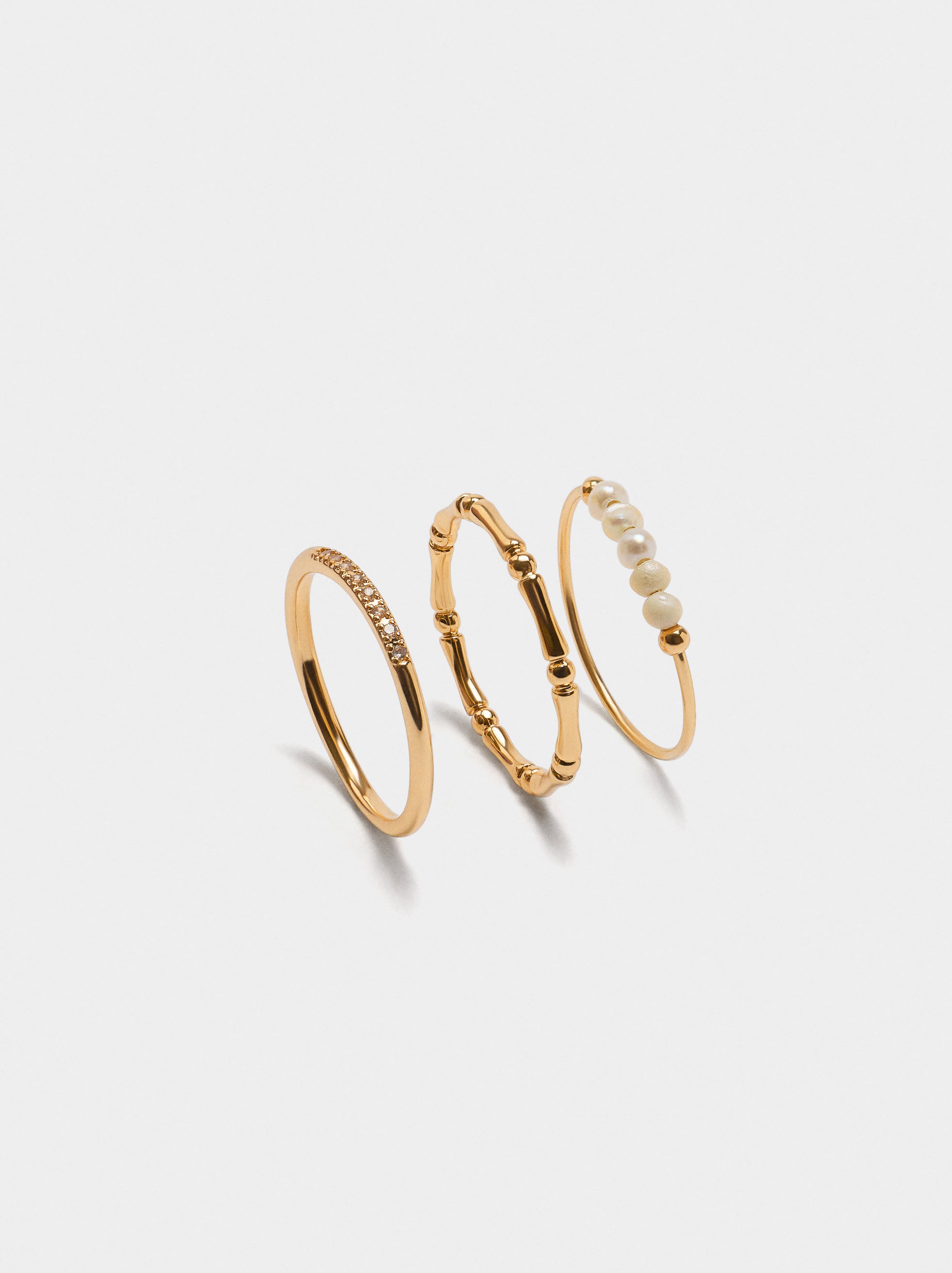 Set De Anillos De Perlas Y Circonitas