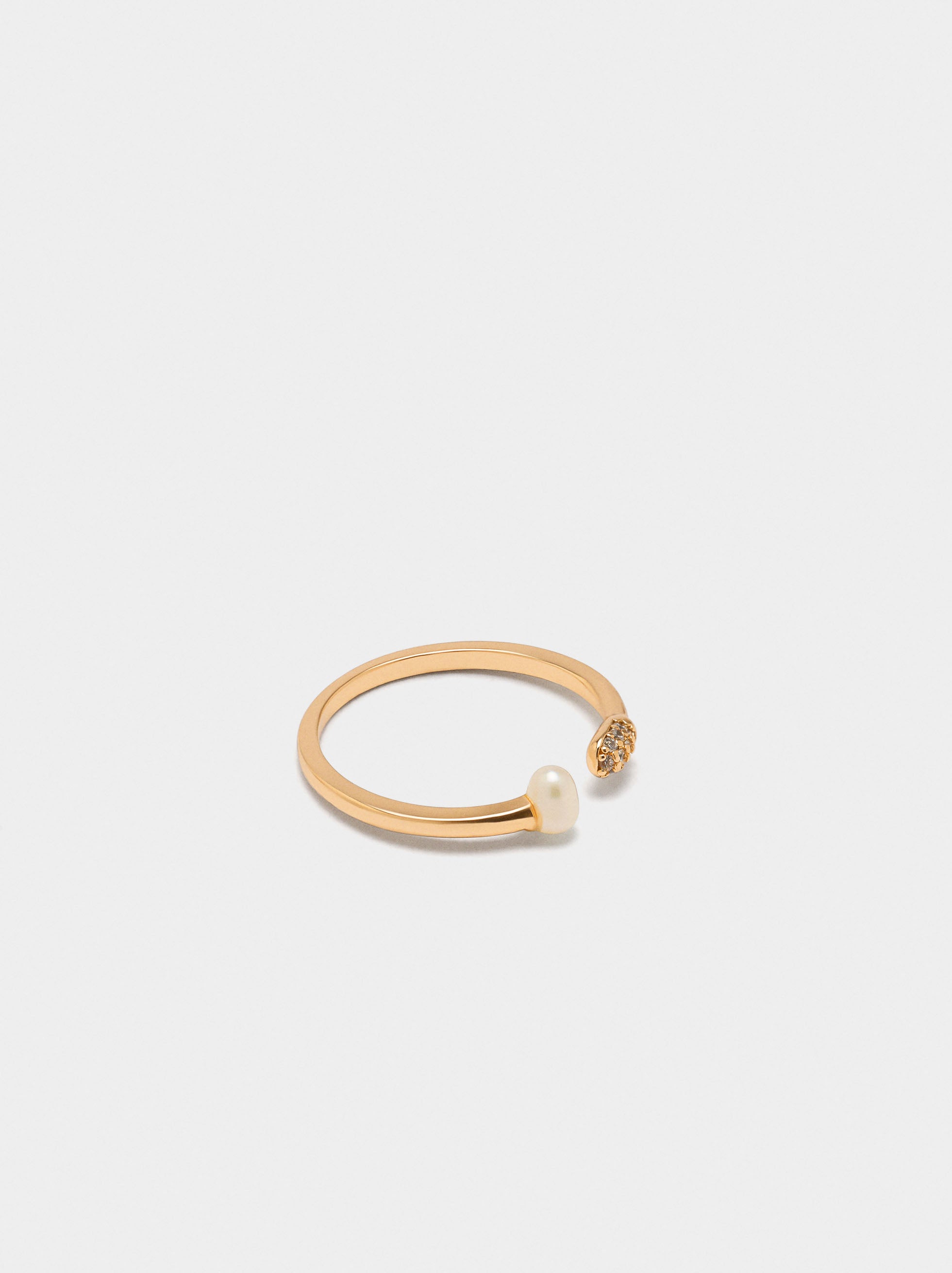 Anillo Abierto De Perla Y Circonitas