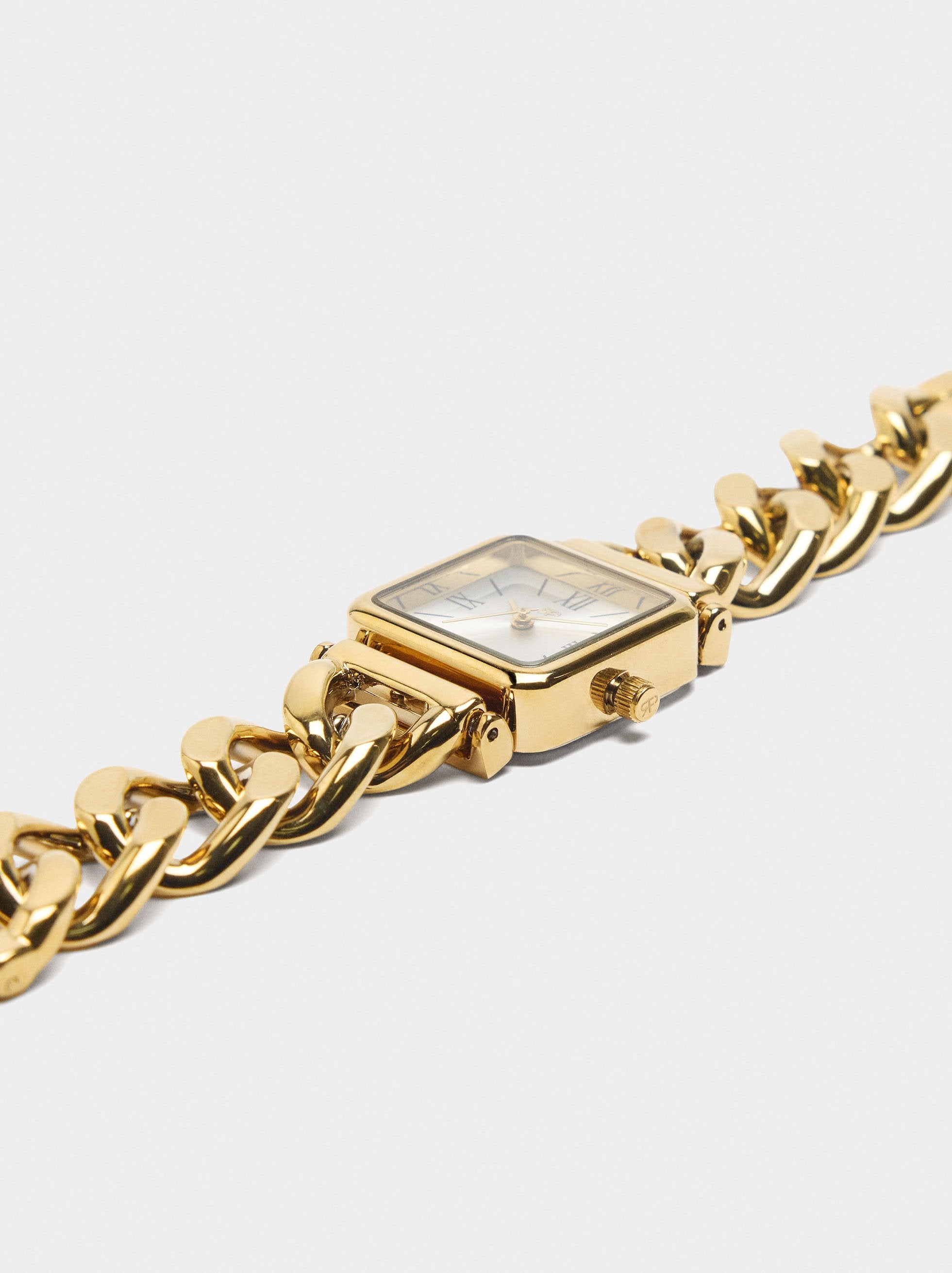 Reloj Mostrador Cuadrado Pulsera De Eslabones