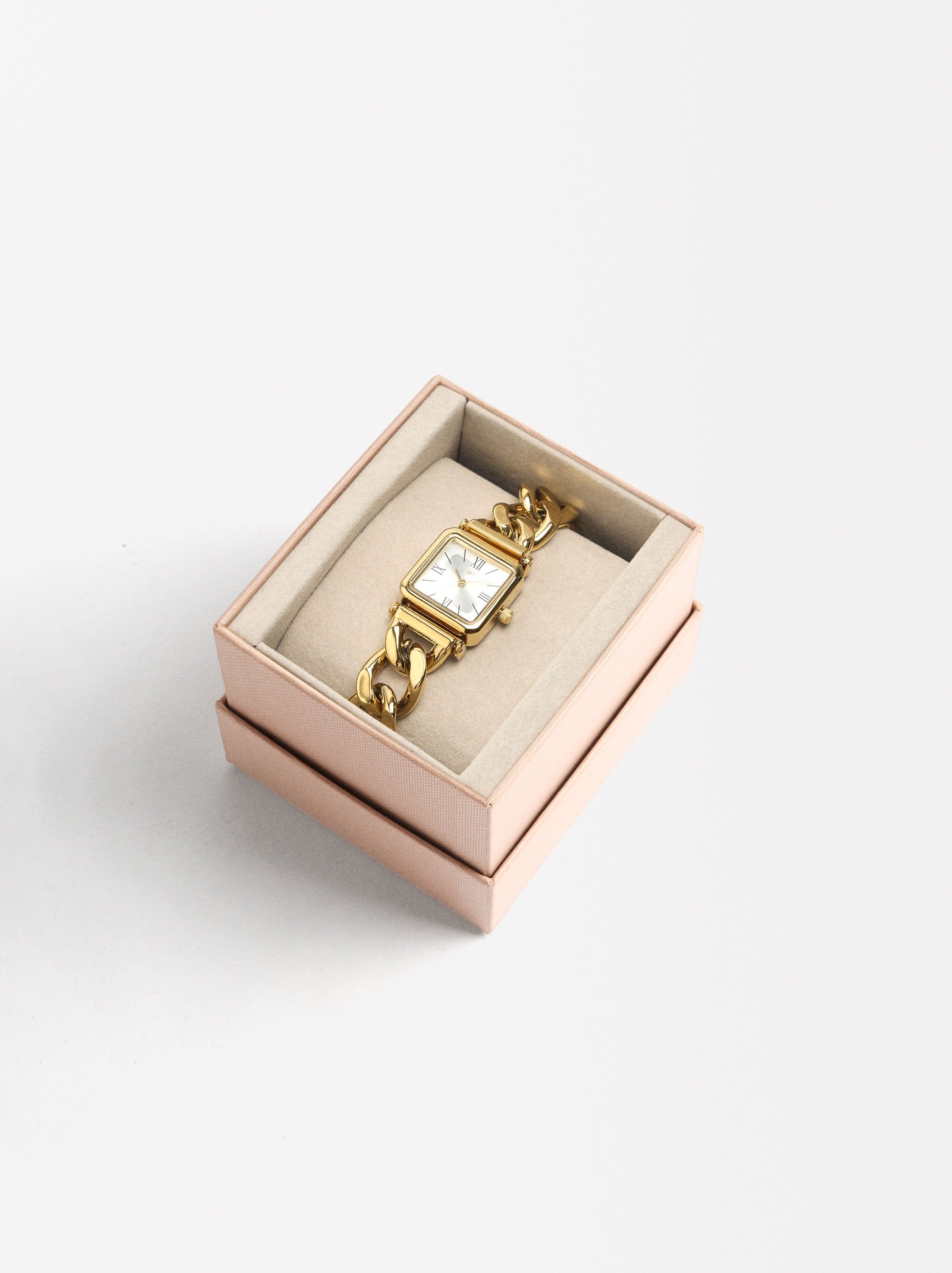 Reloj Mostrador Cuadrado Pulsera De Eslabones